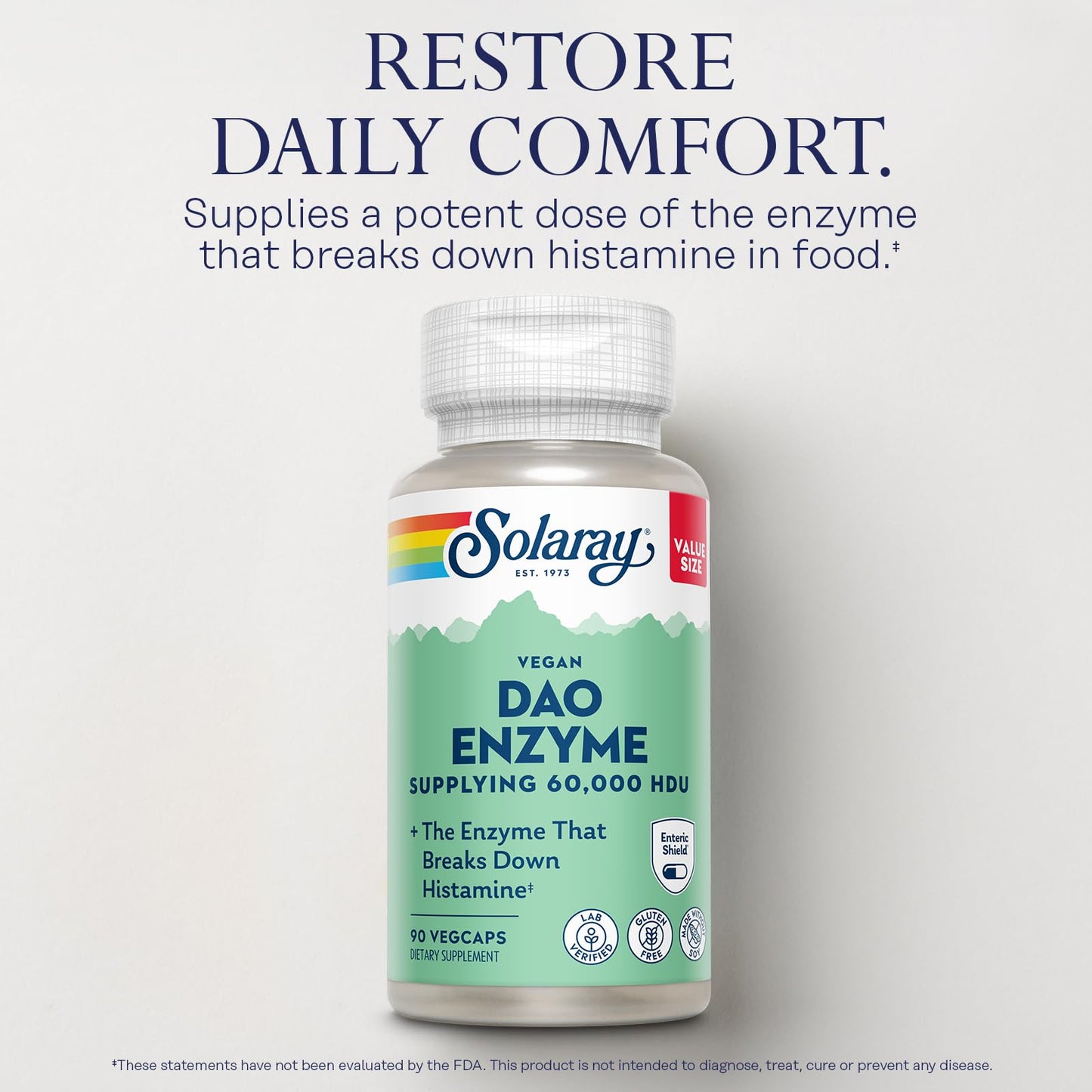 SOLARAY DAO Enzyme - Breaks Down Histamine Capsule, 90 VegCaps