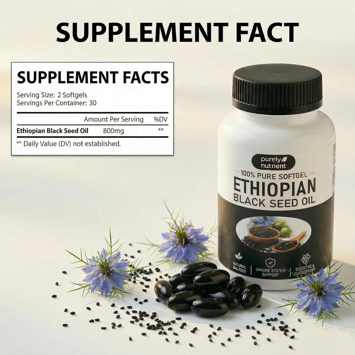 WUYJTIF Purely Nutrient Ethiopian Black Seed Oil Capsules, 60 Count