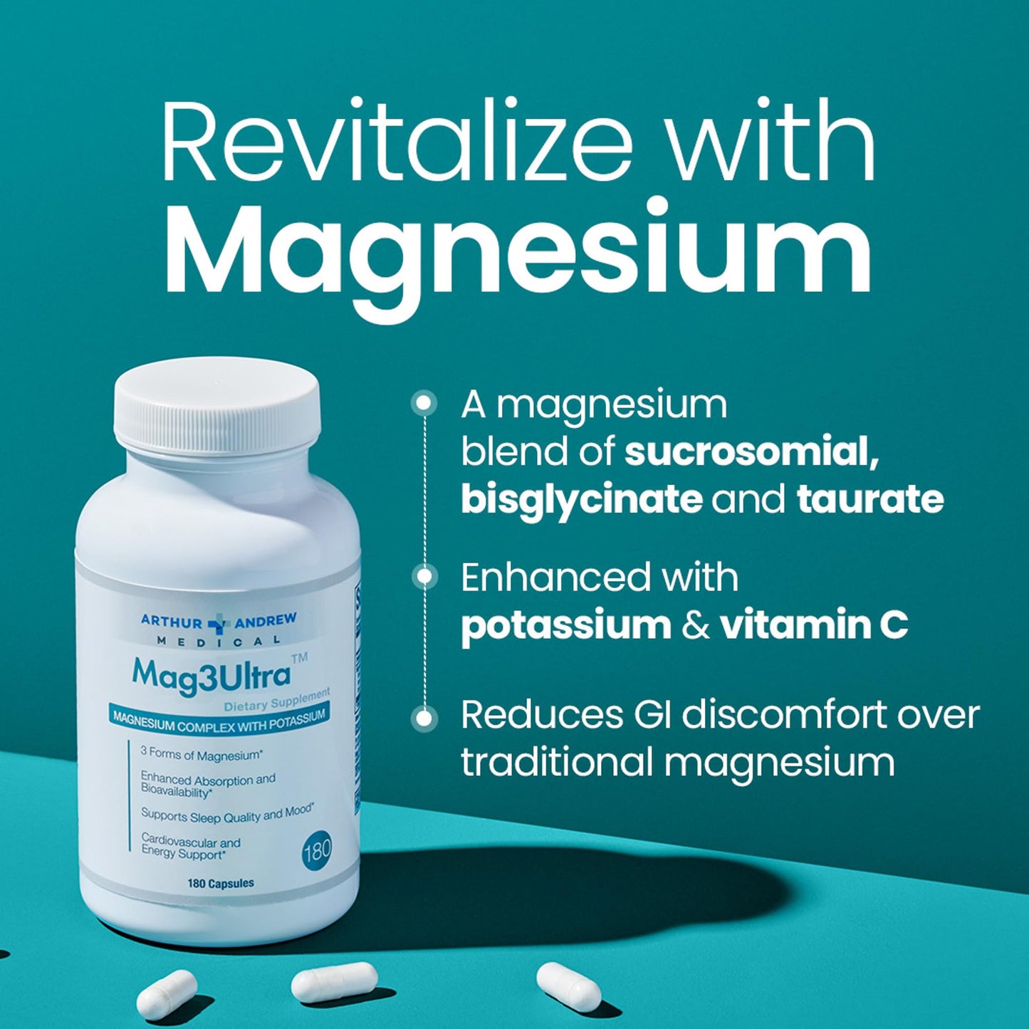 Arthur Andrew Medical Mag3Ultra Triple Magnesium Supplement, 90 Capsules
