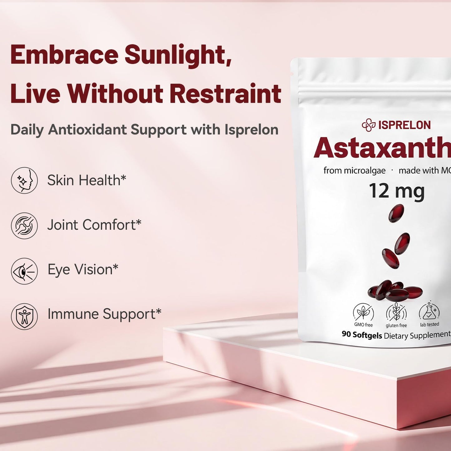 Isprelon Astaxanthin 12mg with MCT Oil Softgels 90 Count