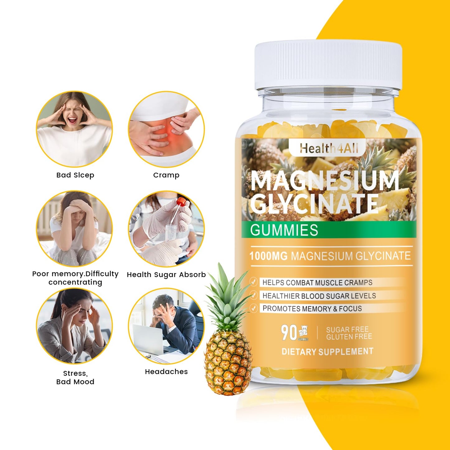 Health4All Magnesium Glycinate Gummies 1000mg, 90 Gummies