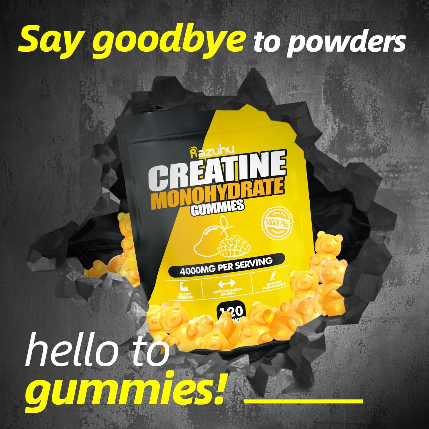 Razuhu Creatine Monohydrate Gummies, 100 Count