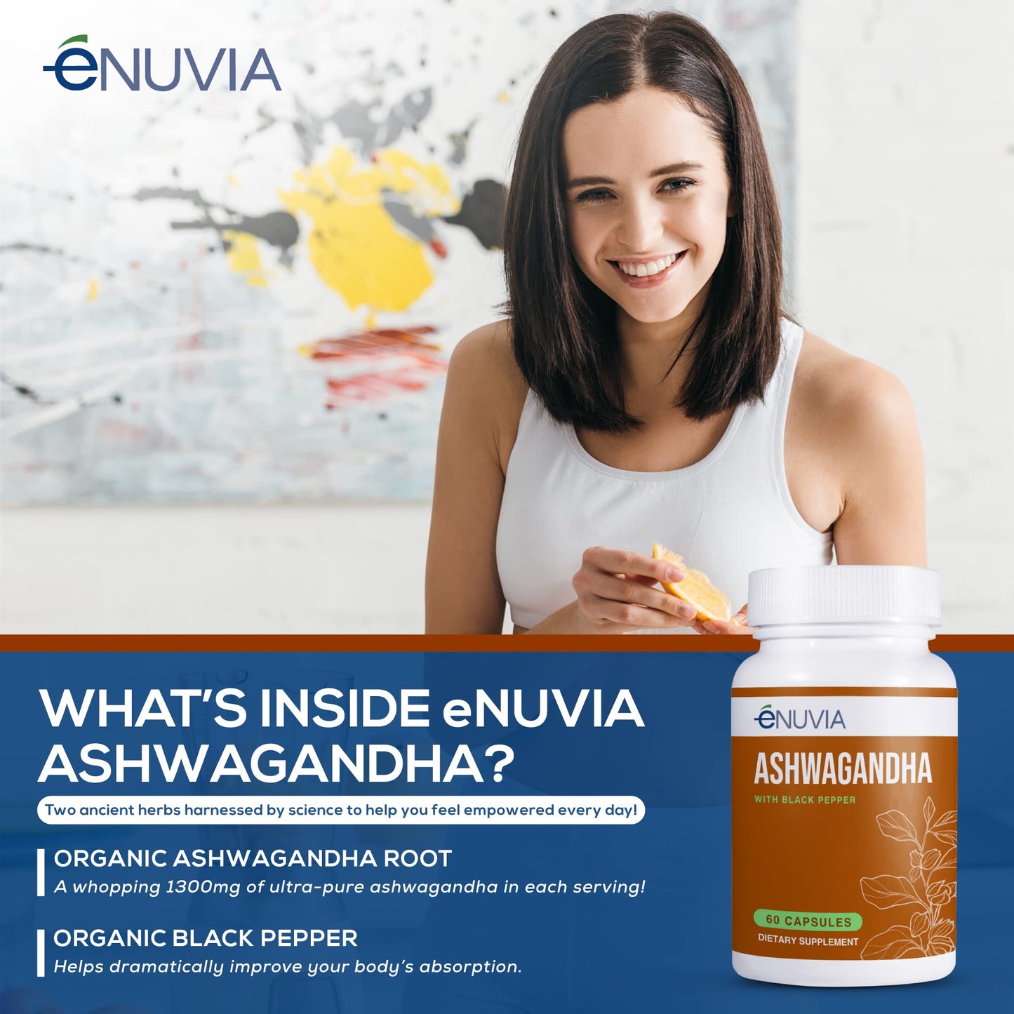 Enuvia Ashwagandha Supplement Capsules 60 Count