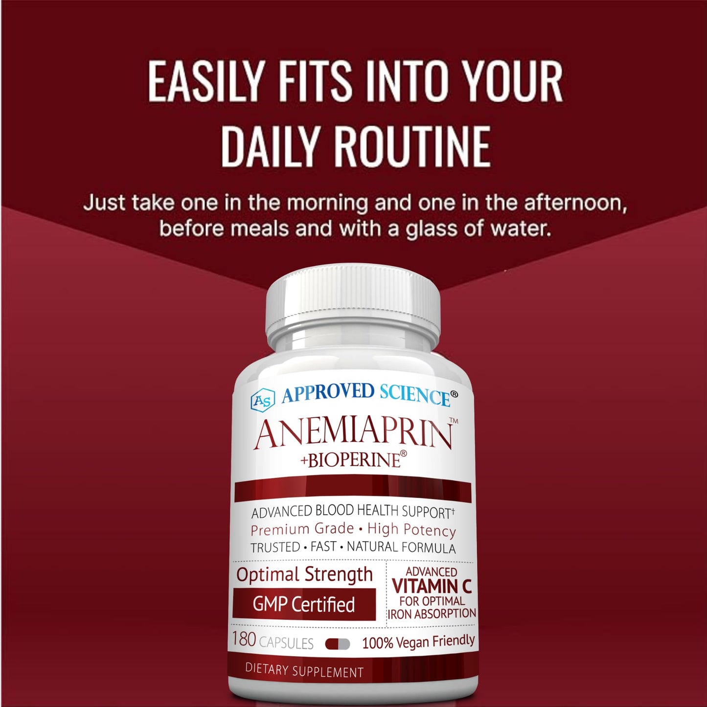 Approved Science Anemiaprin Iron Bisglycinate with Vitamin C Capsules 360