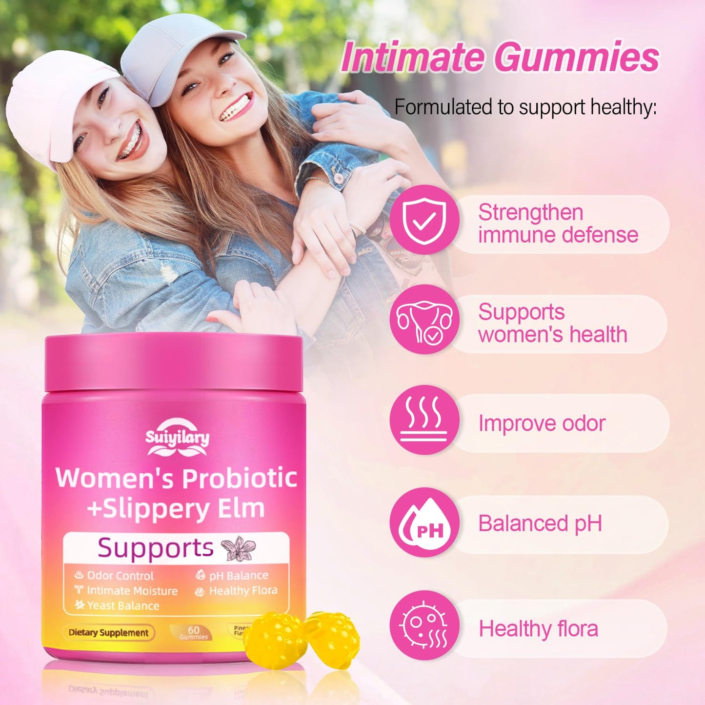 Suiyilary Feminine Probiotics Gummies for Women Powder 60 Gummies