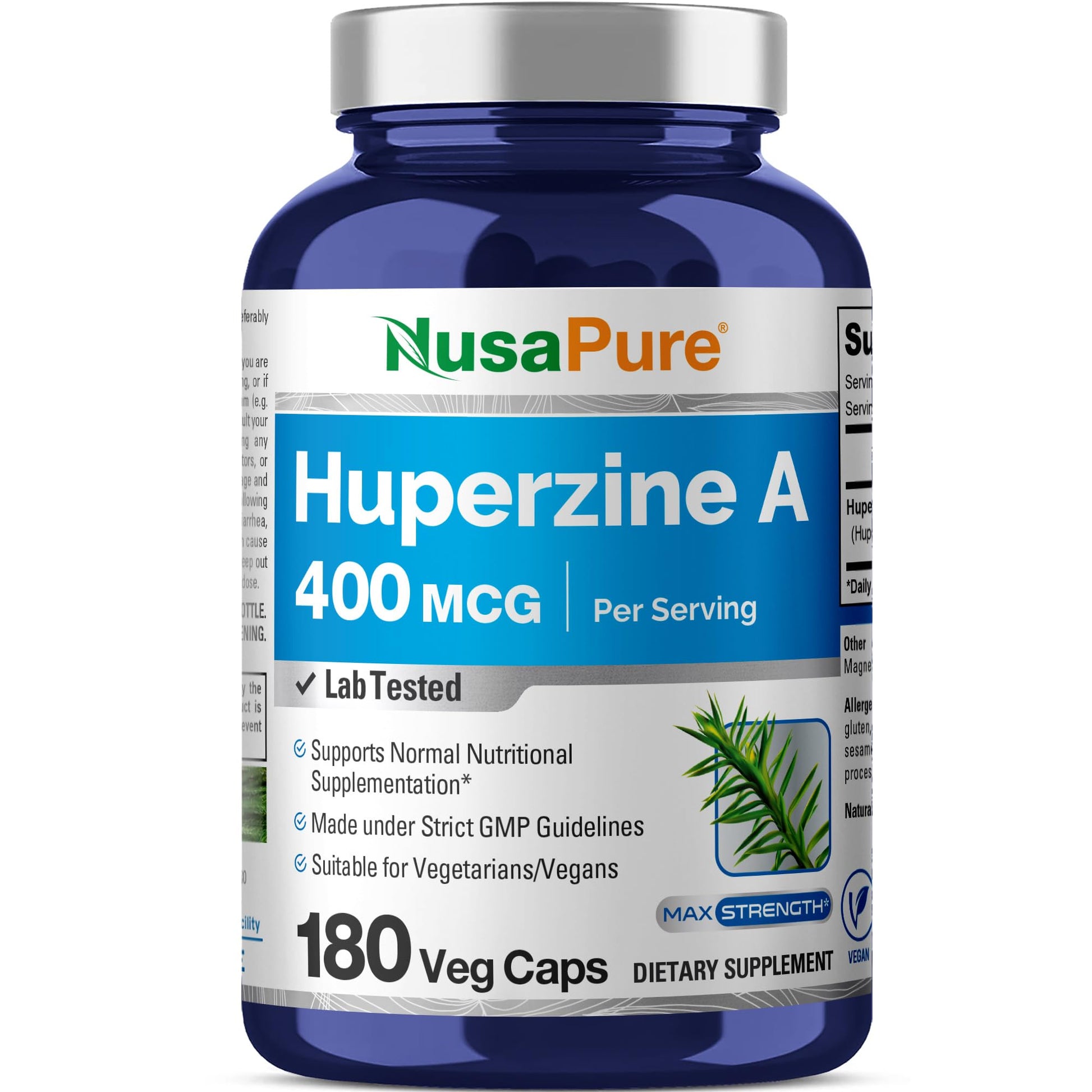 NusaPure Huperzine A 400mcg Capsules, 180 Count