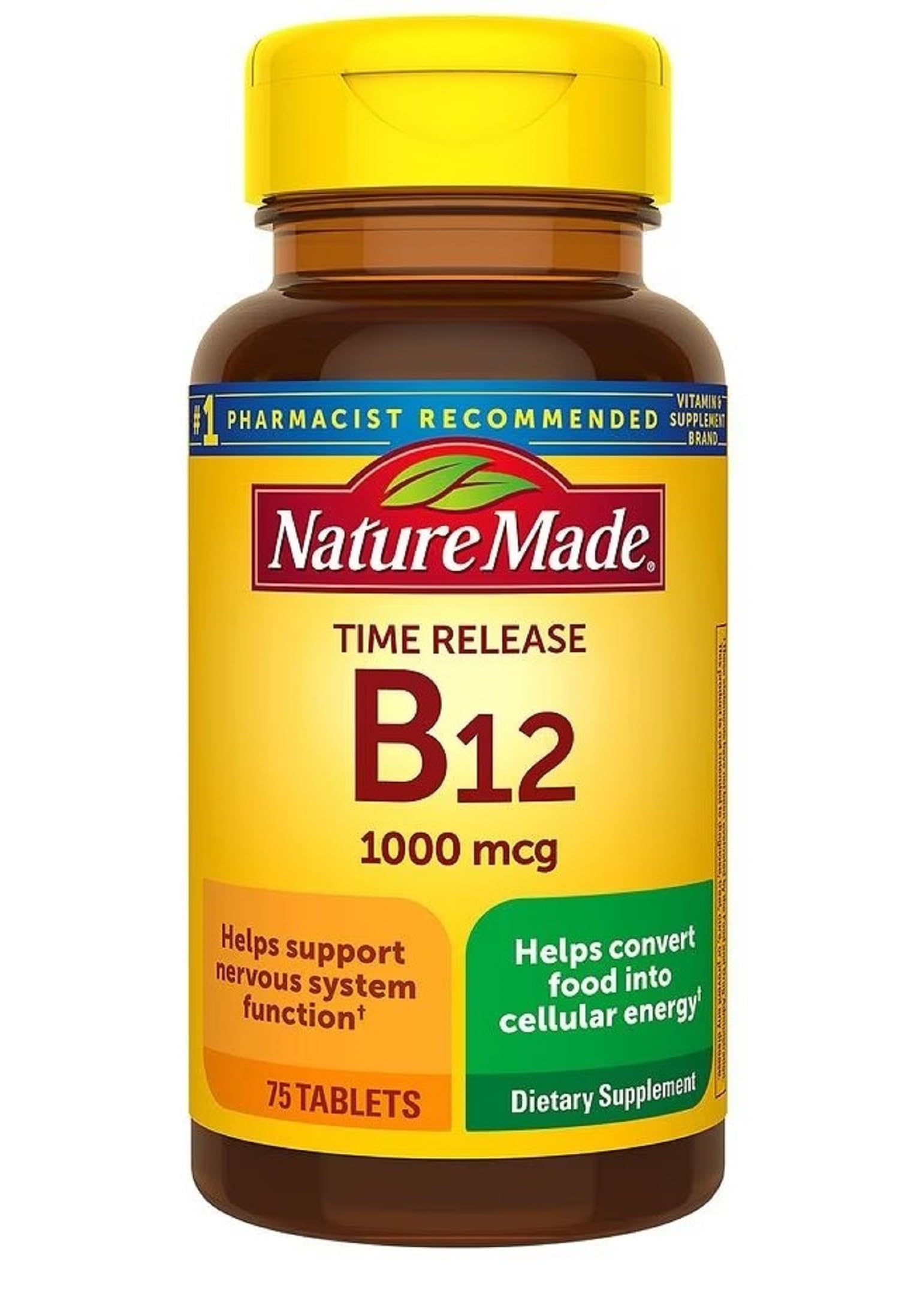 Nature Made Vitamin B12 1000 mcg Time Release Tablet, Dietary Supplement for Energy Metabolism Support, 75 Tablets