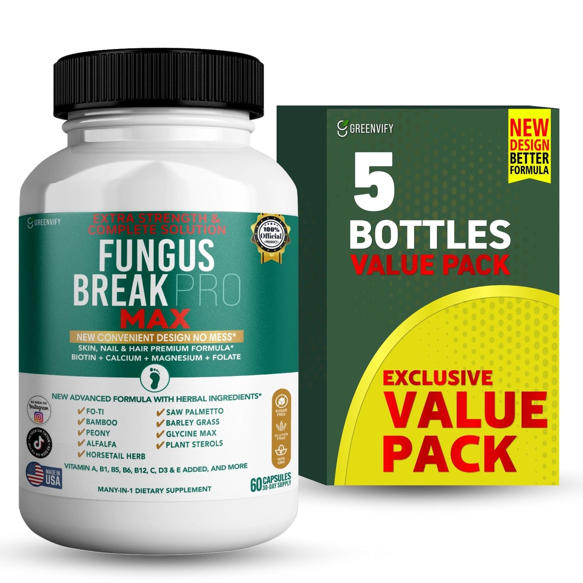 GREENVIFY Fungus Break Pro Max Nail & Hair Supplement 300 Capsules