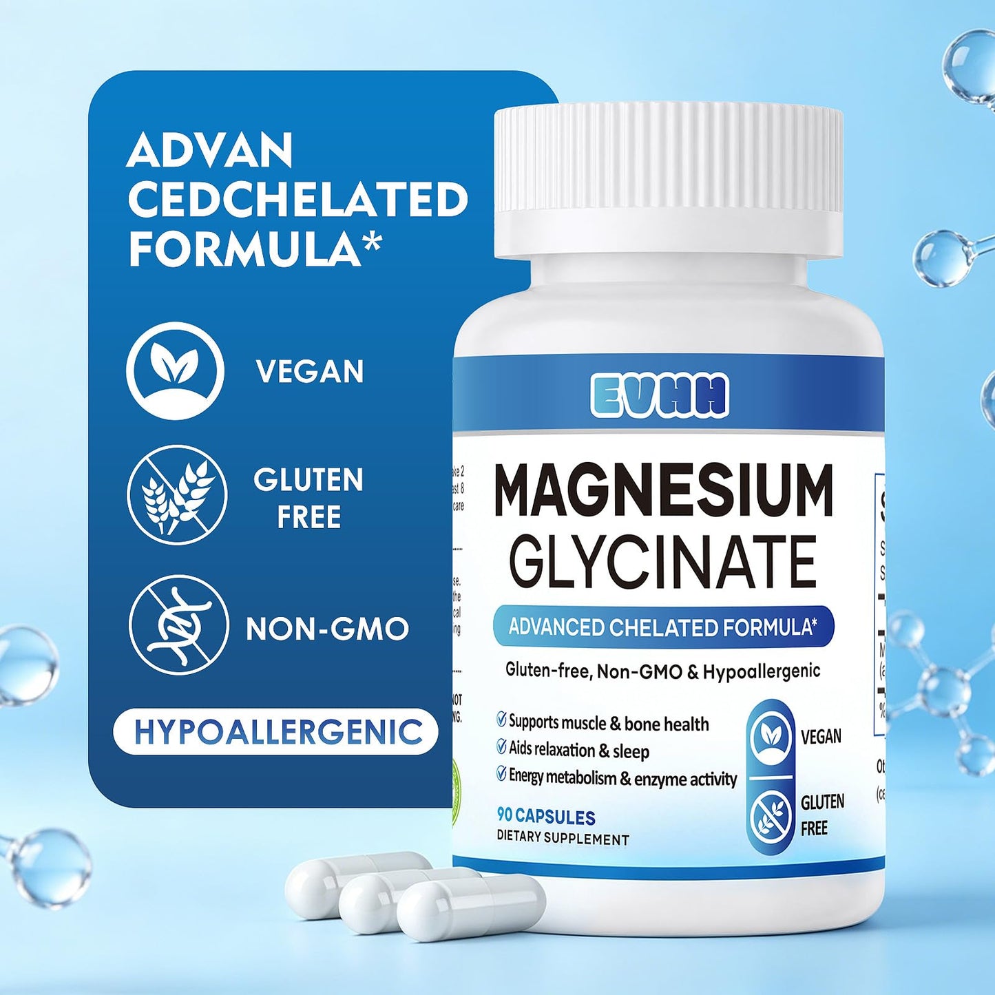 EVHH Magnesium Glycinate 240mg Vegan Capsules, 90 Capsules