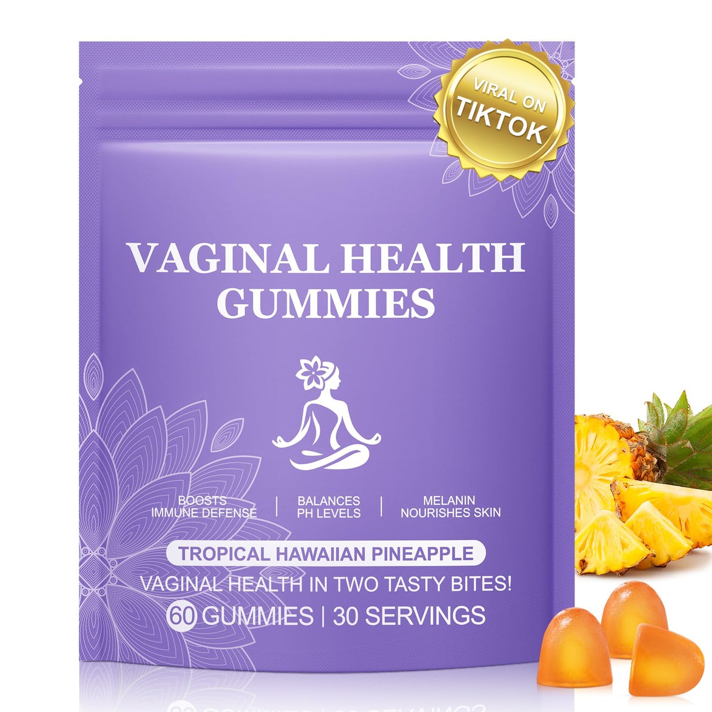 MXCZBSM Pineapple Gummies for Women PH Balance Probiotics Vaginal Gummies 60 Count