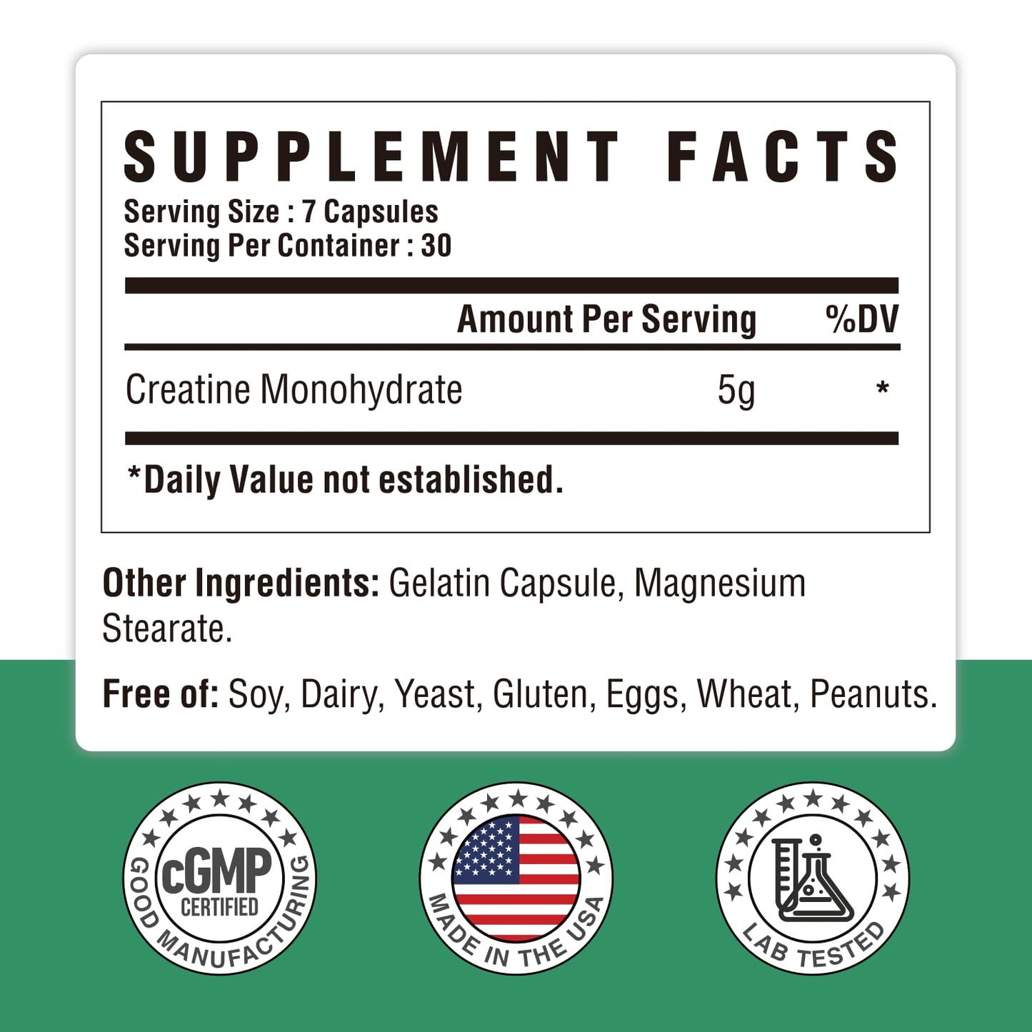 NUTRI POTENTIA Creatine Monohydrate Capsules, 210 Capsules