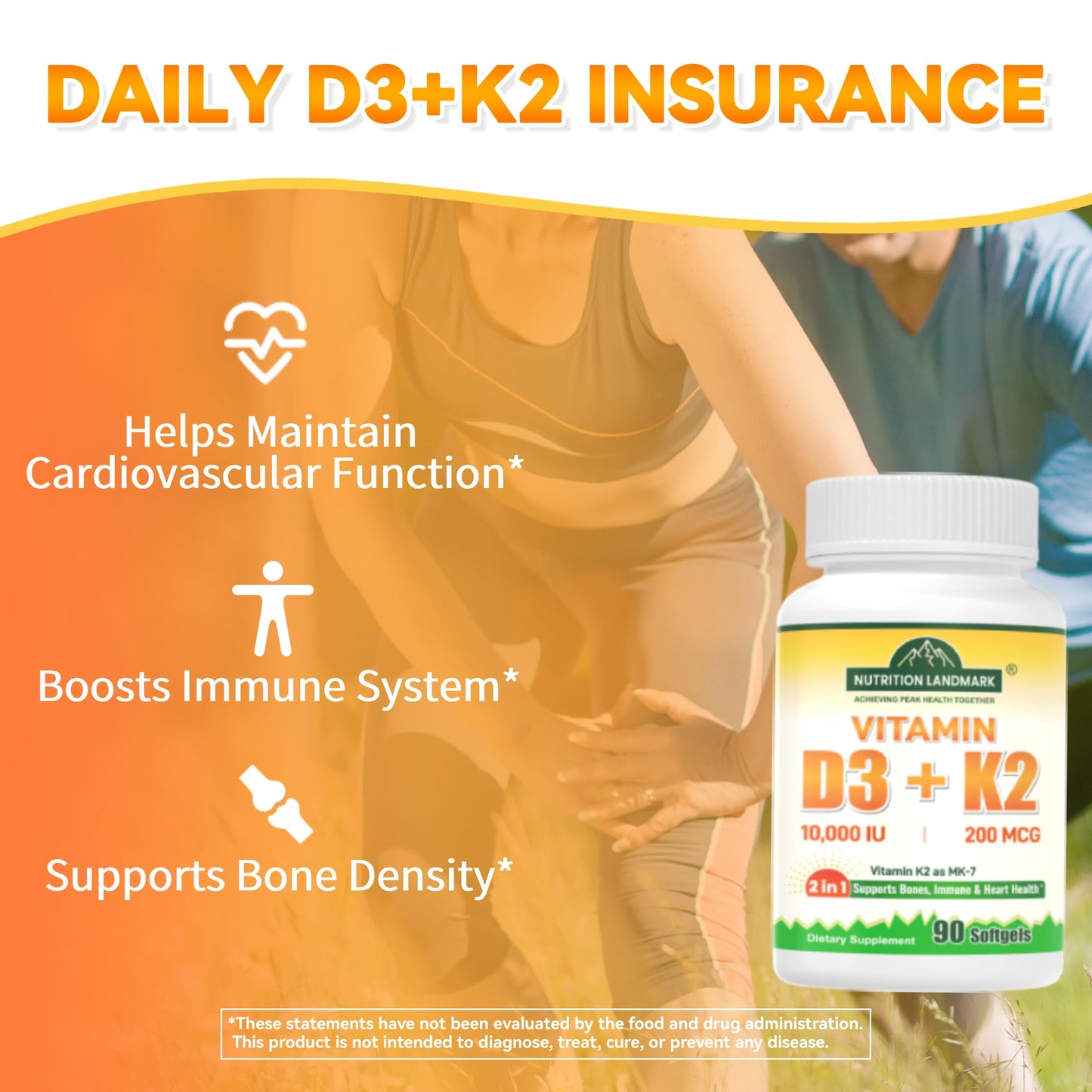 Nutriselect Vitamin D3 10,000IU + K2 (MK7) 200mcg with Extra Virgin Coconut Oil Softgels, 90 Softgels