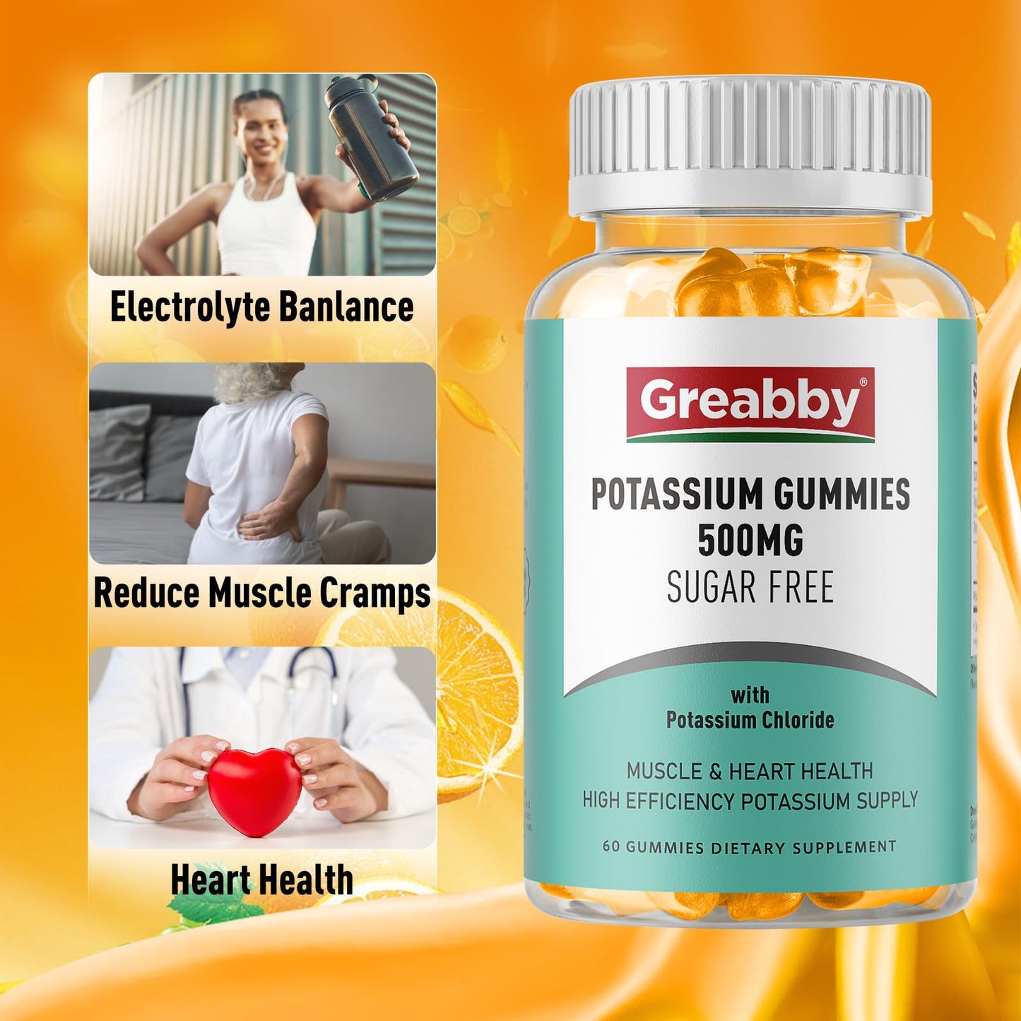 GREABBY Potassium Gummies 500mg, 120 Count