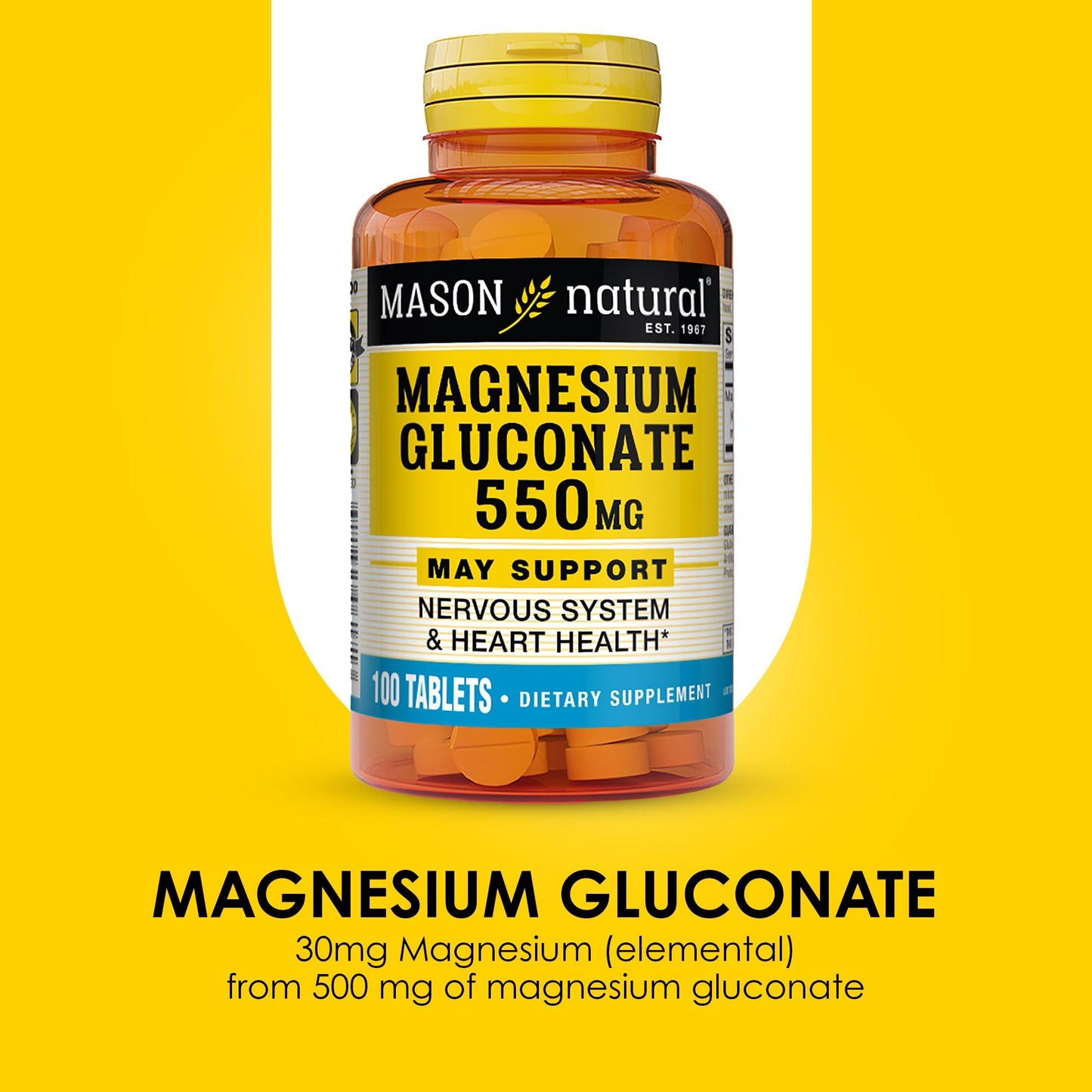 Mason Natural Magnesium Gluconate 550 mg Tablet, 100 Tablets