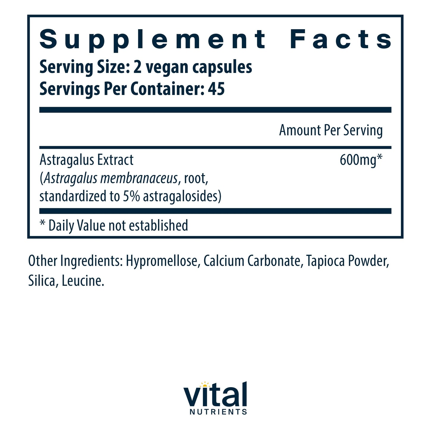 Vital Nutrients Astragalus Root Extract 90 Capsules