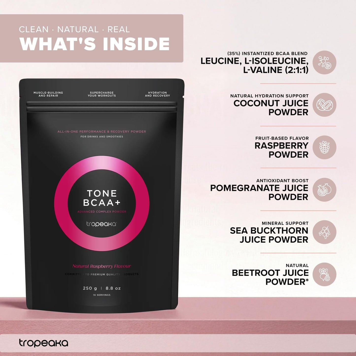 Tropeaka Tone BCAA+ Powder, 8.8 oz