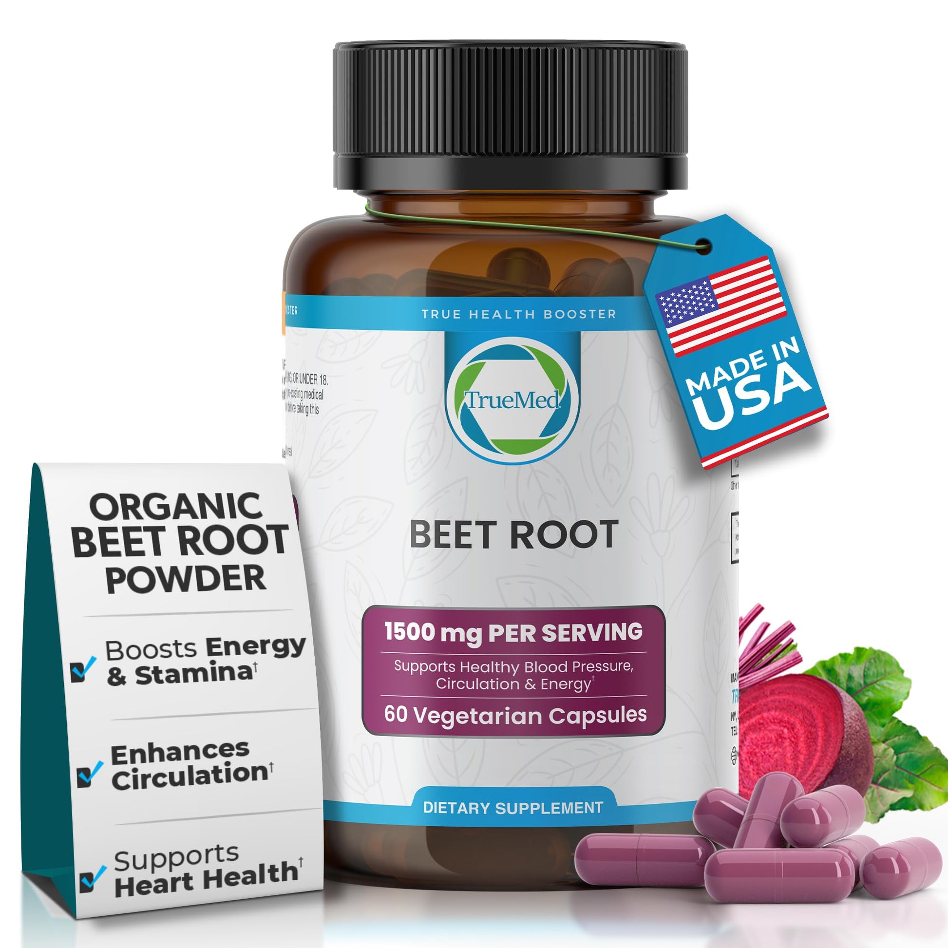 TRUEMED Organic Beetroot Capsules 1500mg, 60 Capsules