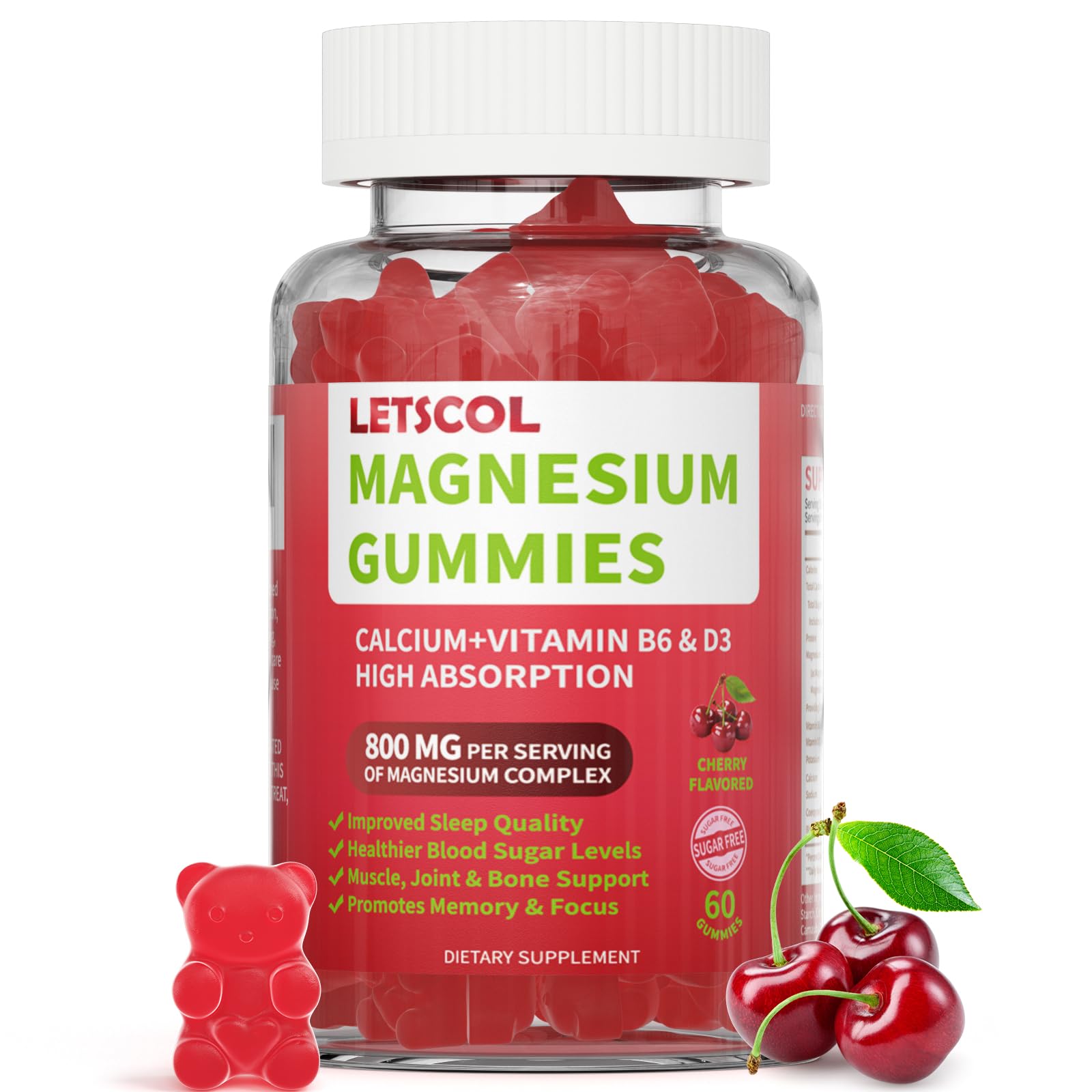 LETSCOL Magnesium Glycinate Gummies 60 Count
