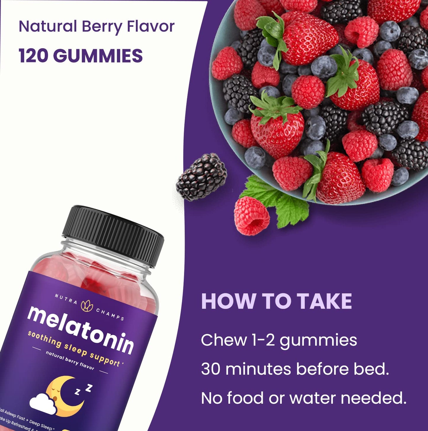 NutraChamps Melatonin Gummies for Kids & Adults, 2.5mg, 5mg or 10mg Dose, Gummy, 120 Count