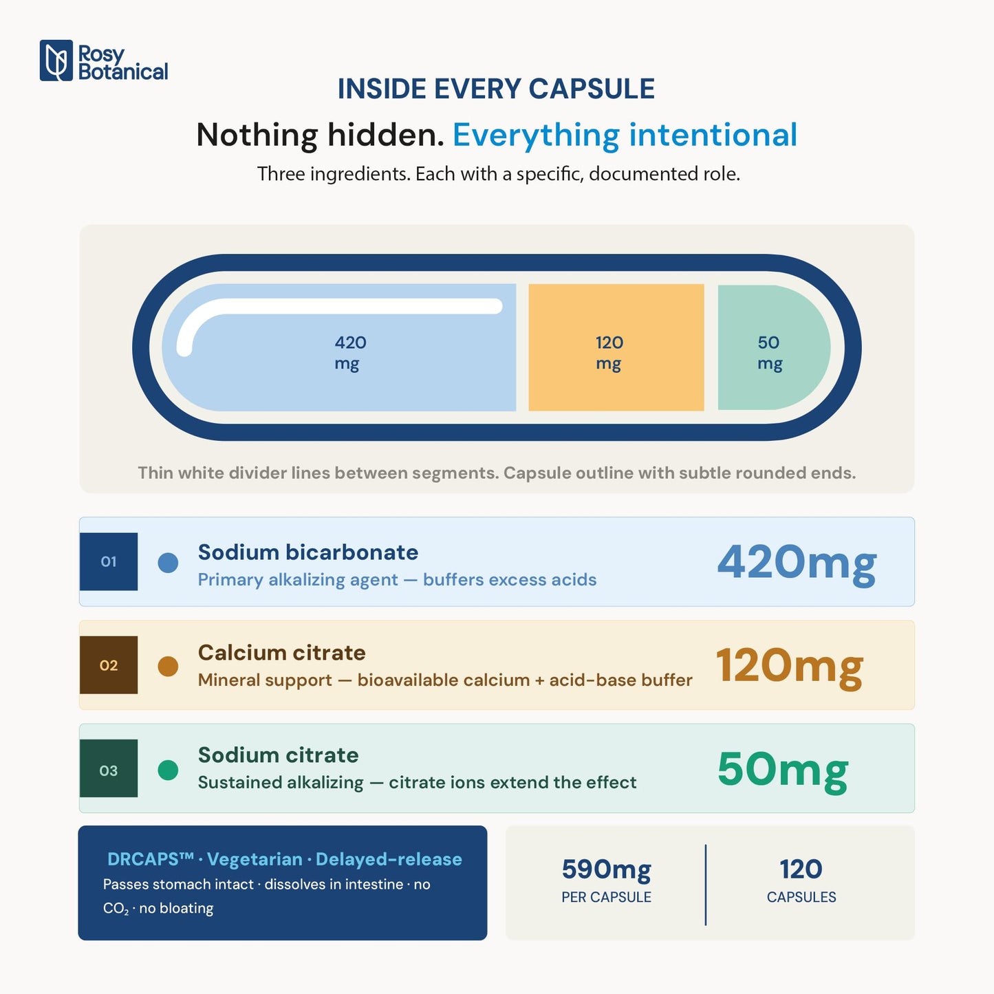 Rosy Botanical Aluminum-Free Sodium Bicarbonate Capsules, 120 Capsules