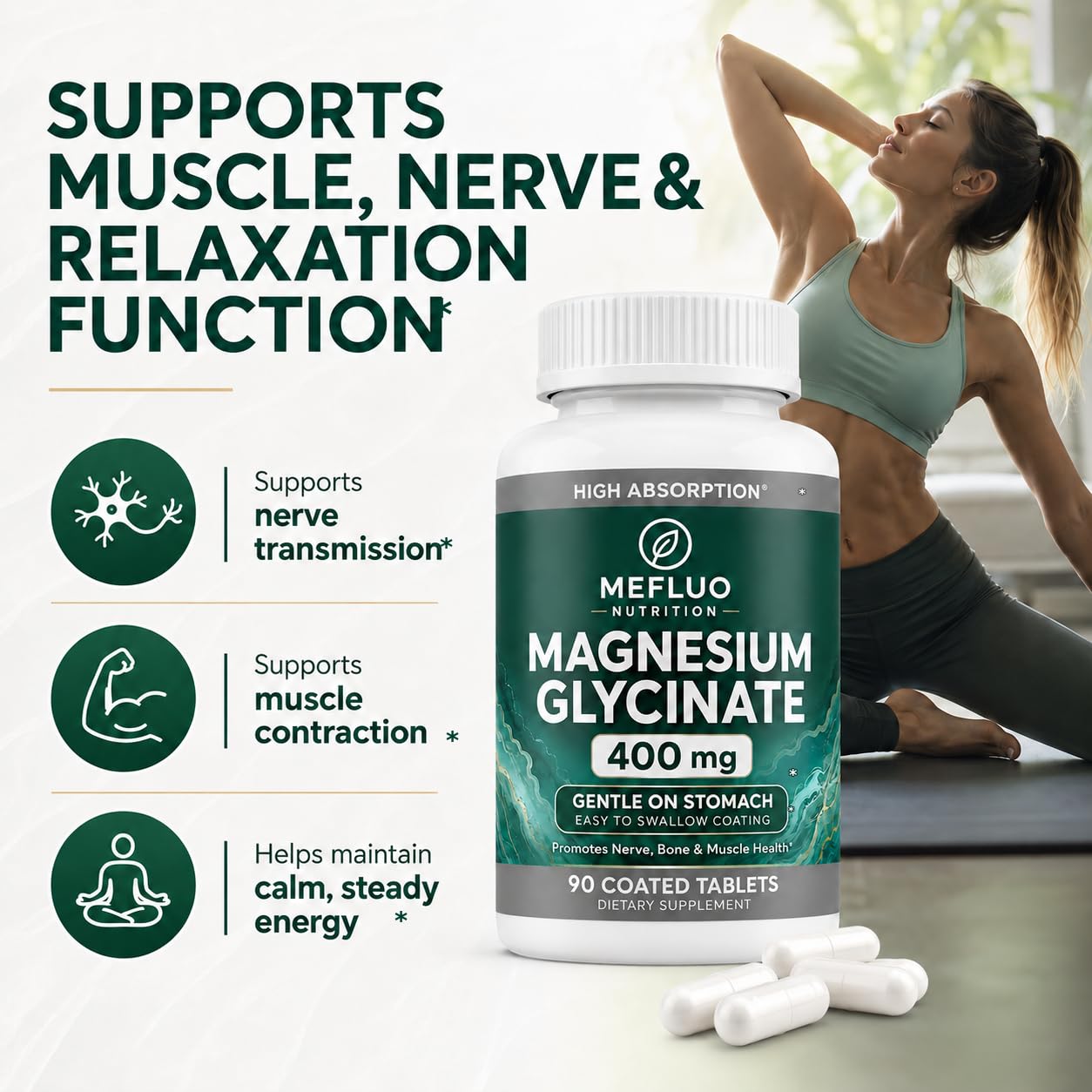 Mefluo Magnesium Glycinate Tablets, 90 Count
