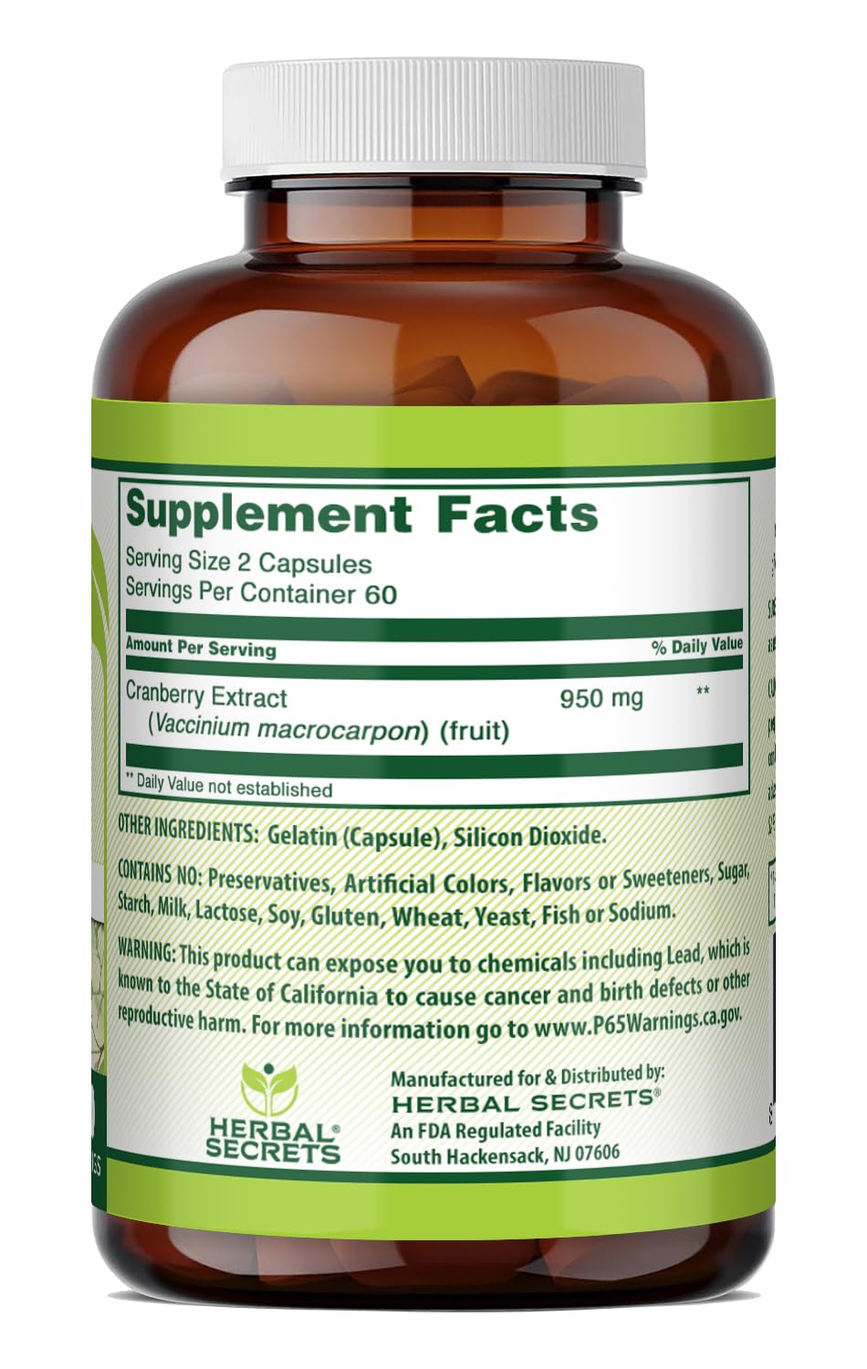 Herbal Secrets Cranberry Extract 950 mg Capsules, 120 Count