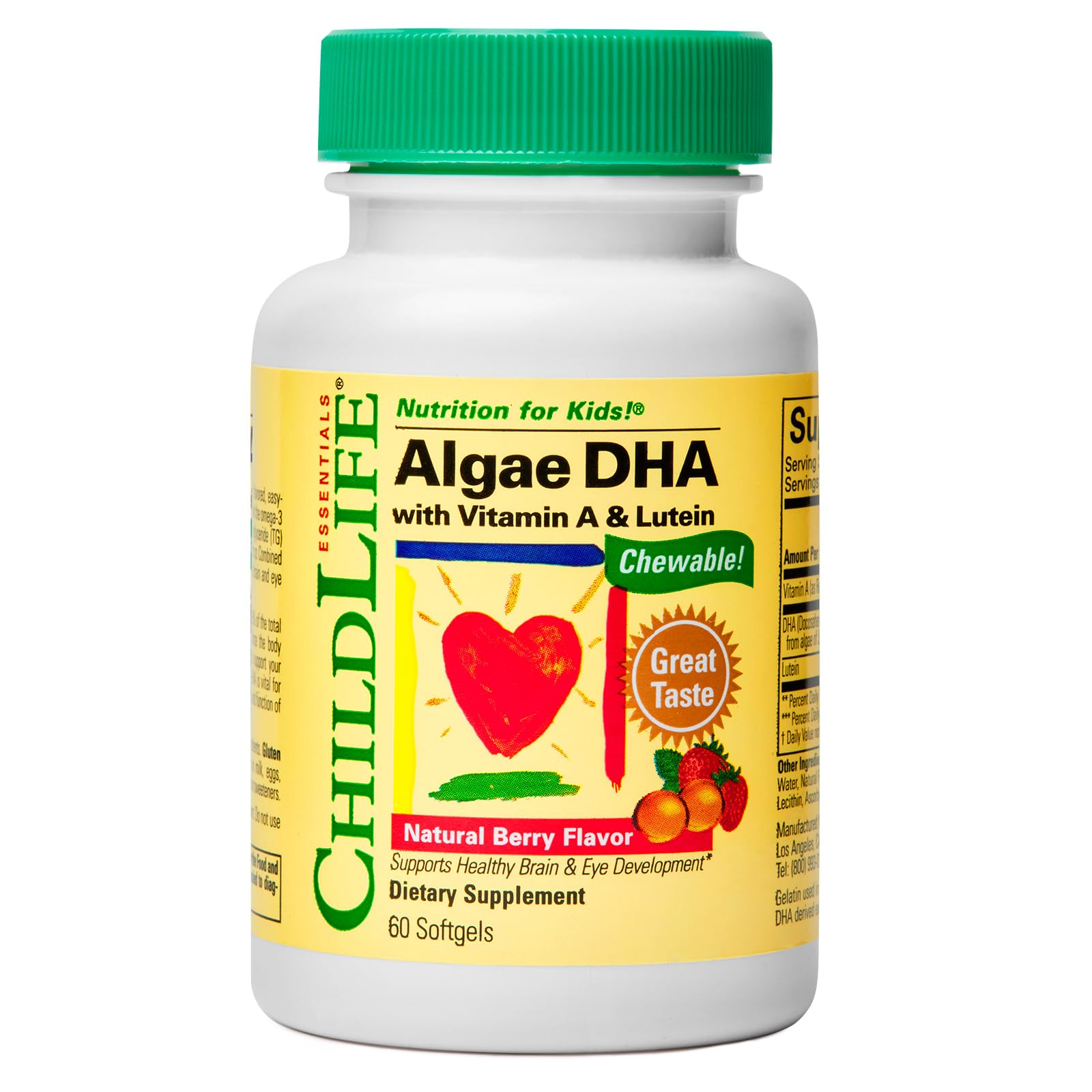 CHILDLIFE ESSENTIALS Algae DHA with Vitamin A & Lutein Softgels 60