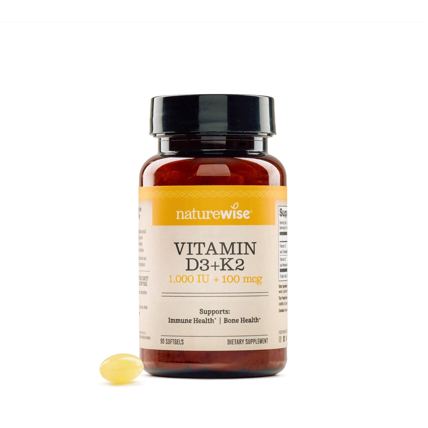 NatureWise Vitamin D3 1000IU + K2 MK-7 100mcg Softgels, 90 Count
