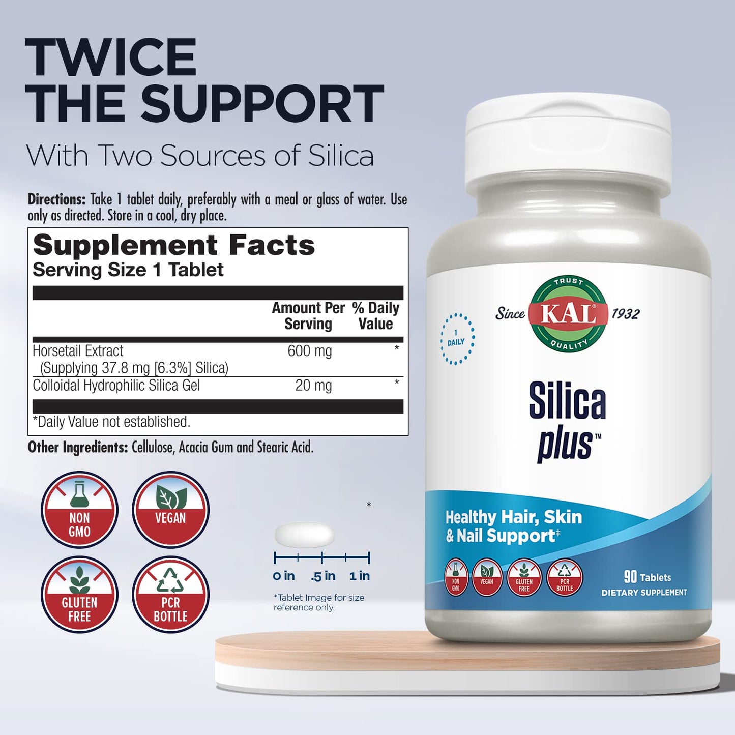 KAL Silica Plus Silica Gel with Horsetail Extract Tablets, 90 Count