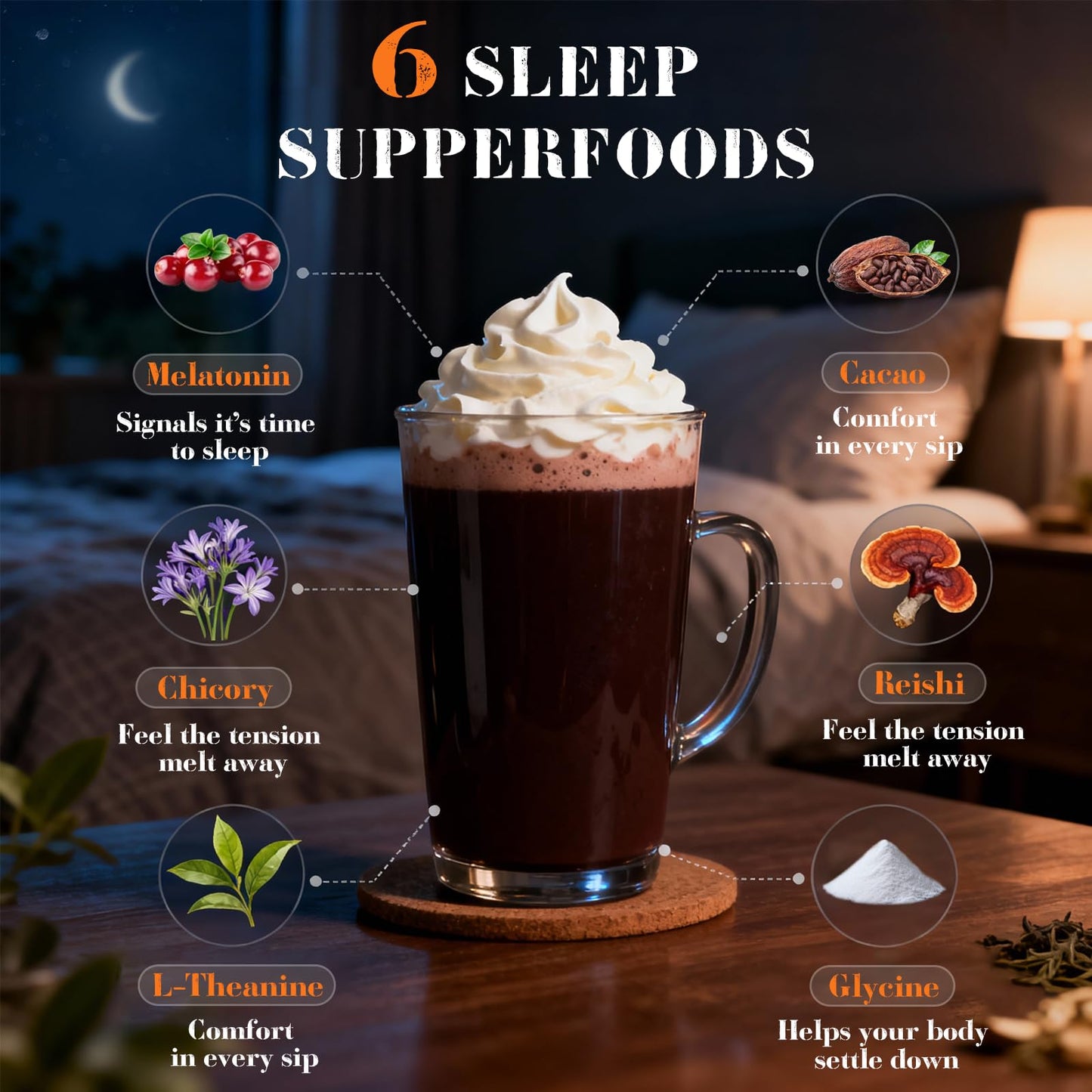Mushdoze Mushroom Hot Cocoa Melatonin Sleep Support Powder, 11.6 oz