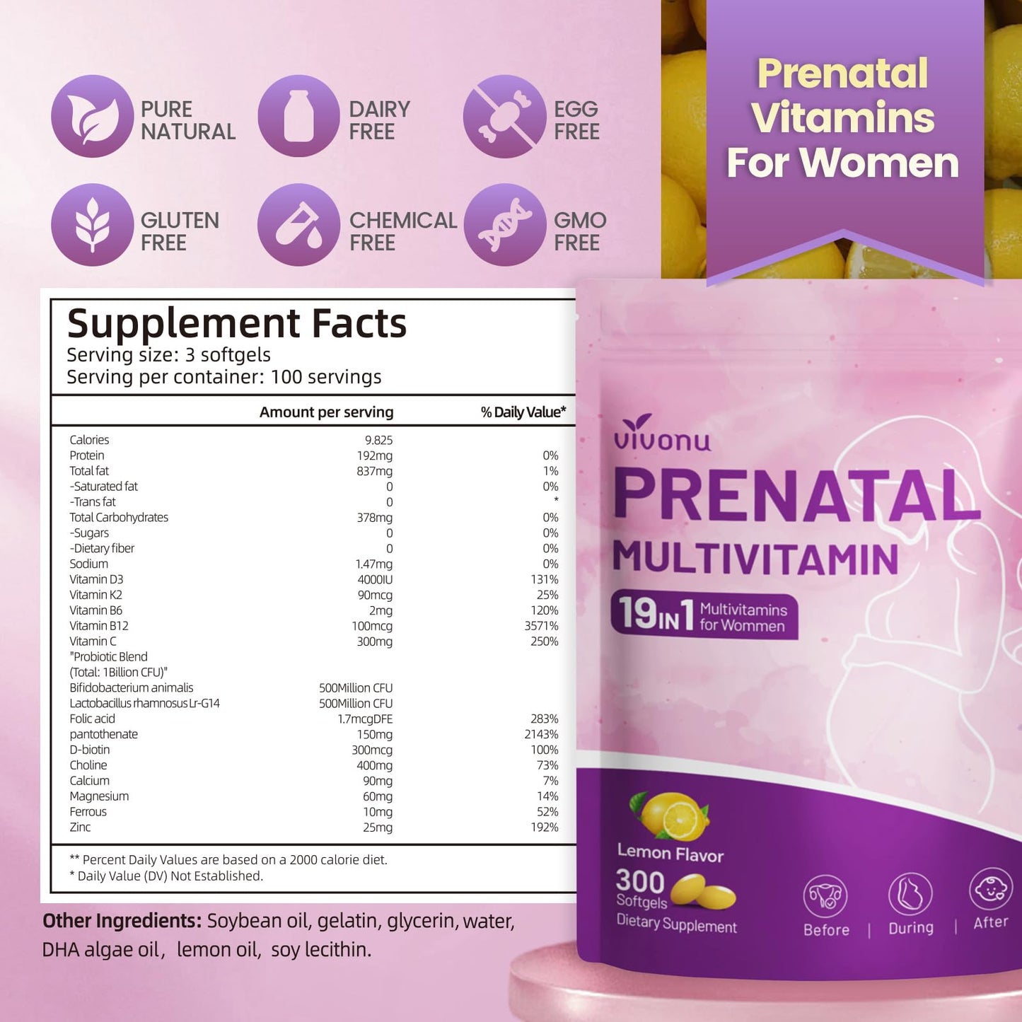 VivoNu Prenatal Vitamins for Women Softgels 300 Count