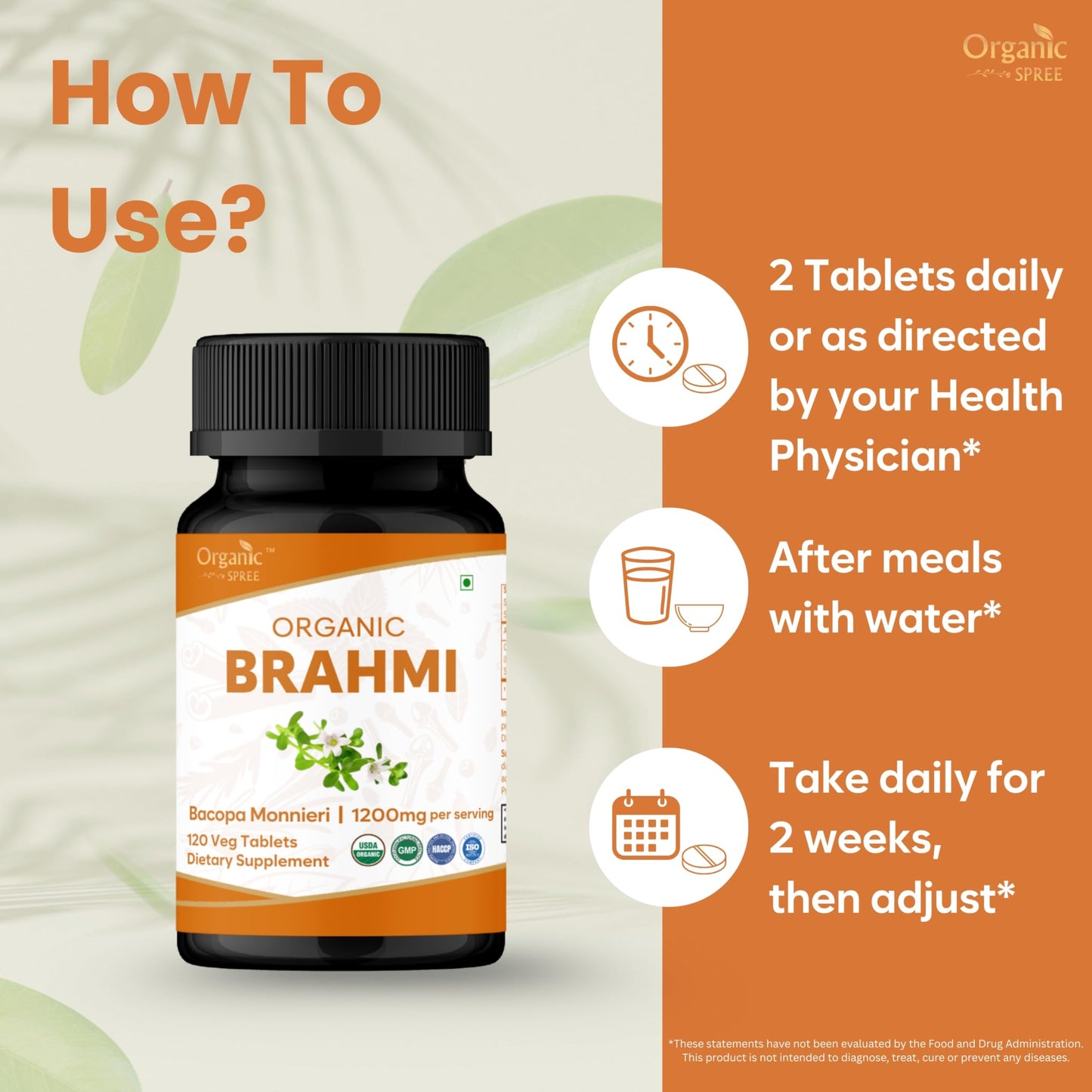 ORGANIC SPREE Brahmi Bacopa Monnieri Supplement Tablet, 360 Tablets
