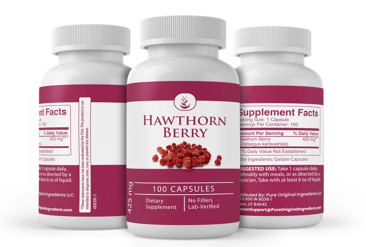 PURE ORIGINAL INGREDIENTS Hawthorn Berry Capsules, 100 Count