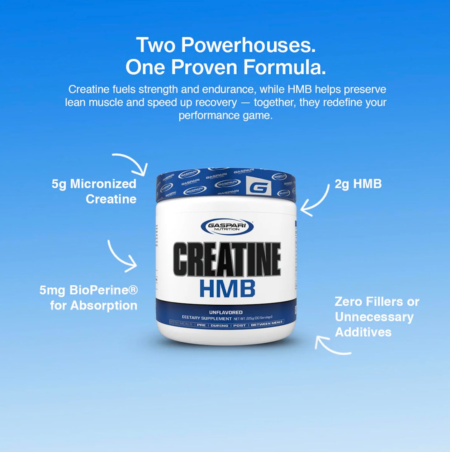 Gaspari Nutrition Creatine HMB, Micronized Creatine Monohydrate and HMB Powder 7.94 Ounces