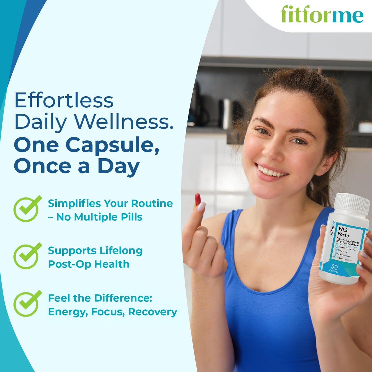 FitForMe Bariatric Multivitamin with Iron for Gastric Bypass Surgery – Capsule, 30 Count