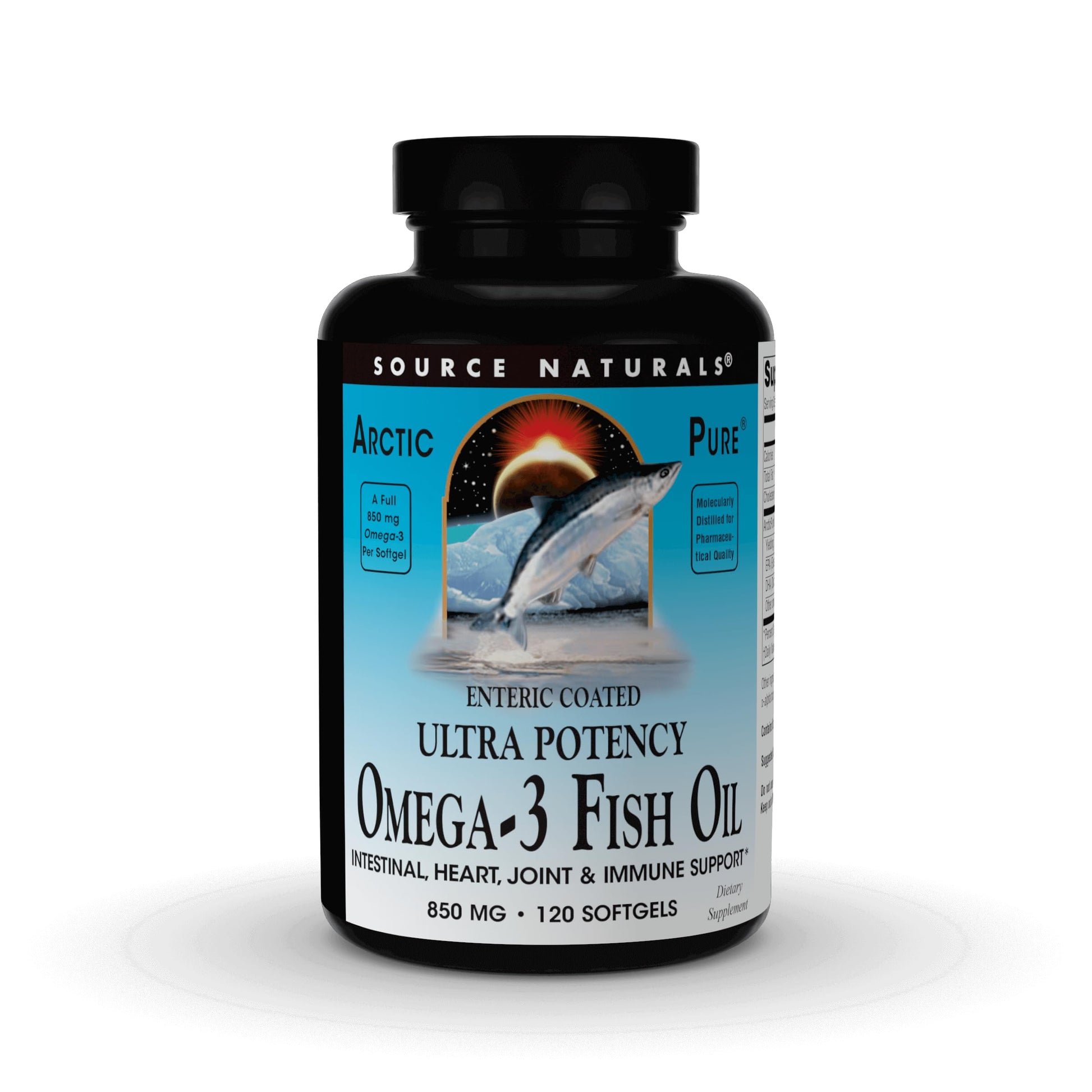 Source Naturals ArcticPure Omega-3 Fish Oil 850mg Ultra Potency EPA + DHA for Heart, Joint, Brain & Immune Health, Enteric Coated for Sensitive Stomachs, 120 Softgels
