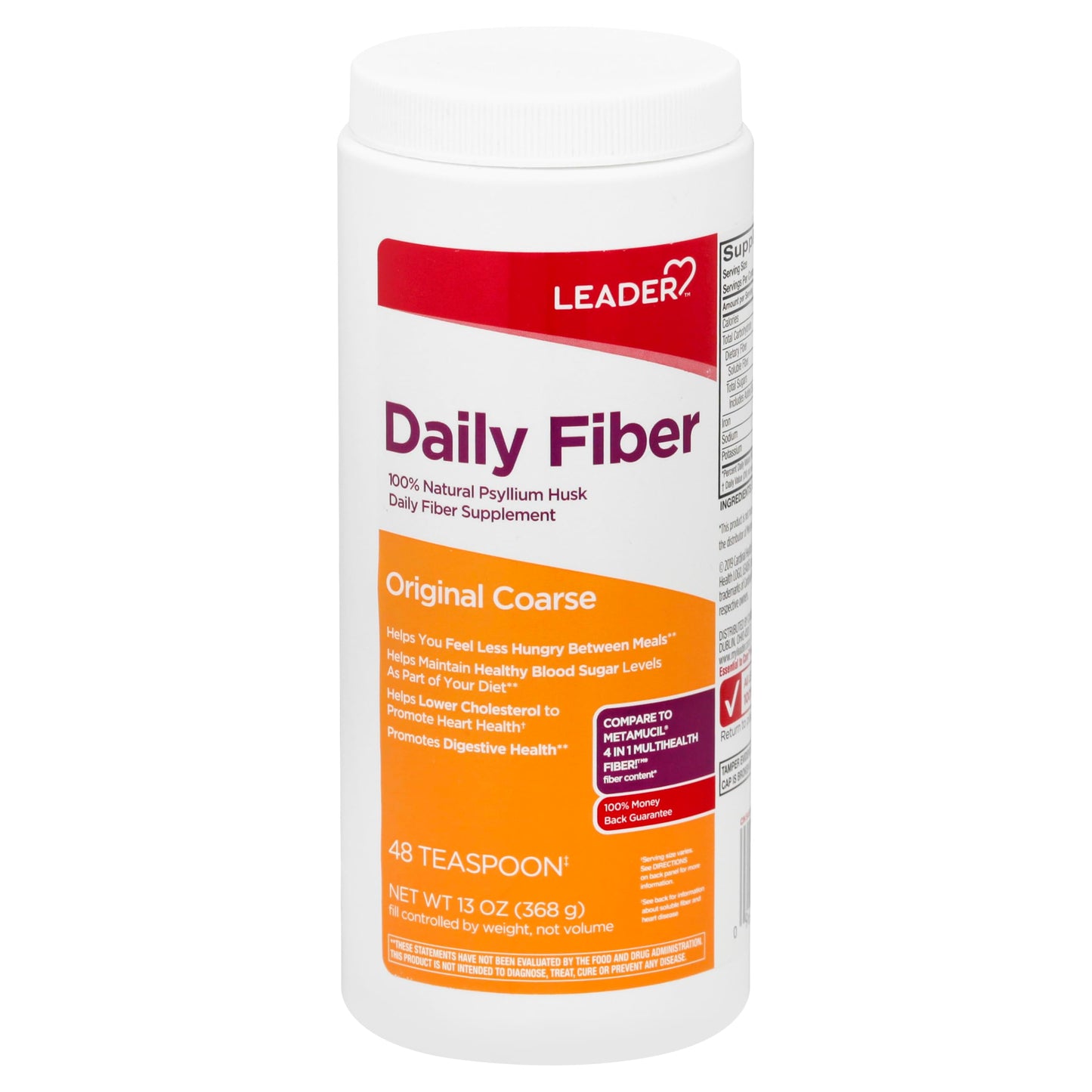 Leader Psyllium Husk Powder Supplement 4-in-1 Fiber for Digestive Health, 13 oz