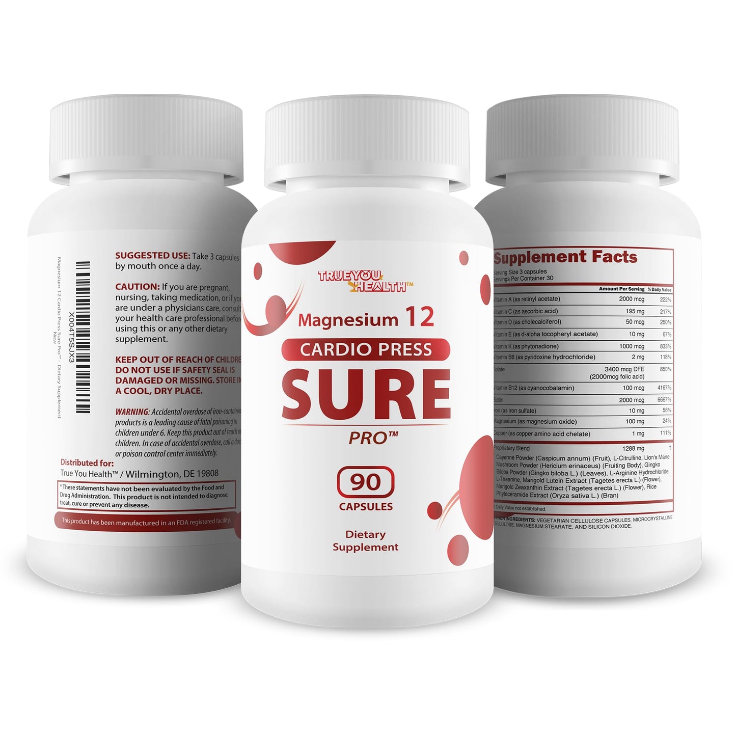 True You Health Magnesium 12 Cardio Press Sure Pro Capsules 90 Count