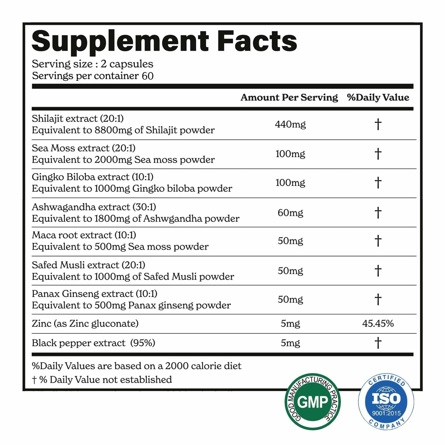 Better Alt 8800mg Shilajit, Maca Root, Ginkgo Biloba, Sea Moss, Ashwagandha, Panax Ginseng, Safed Musli & Zinc 120 Capsules