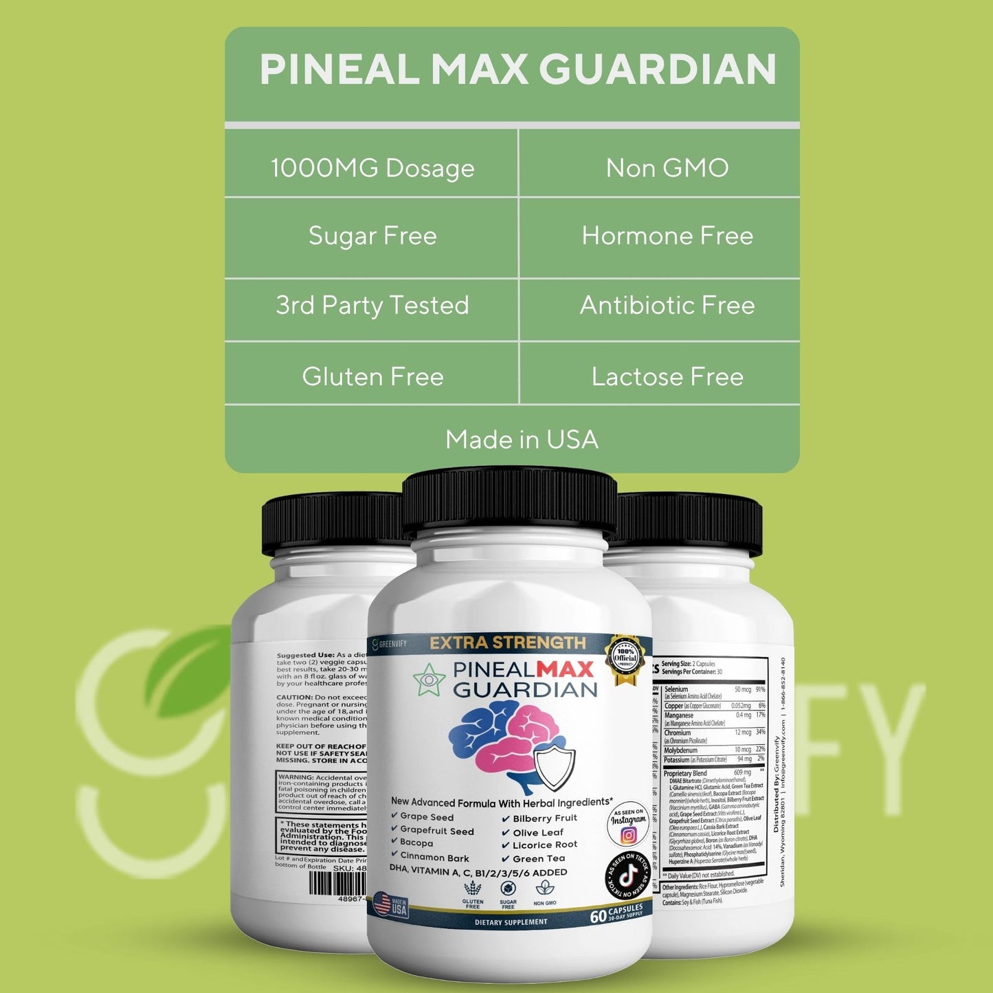 GREENVIFY PinealMax Guardian Extra Strength Dietary Supplement Capsules 180