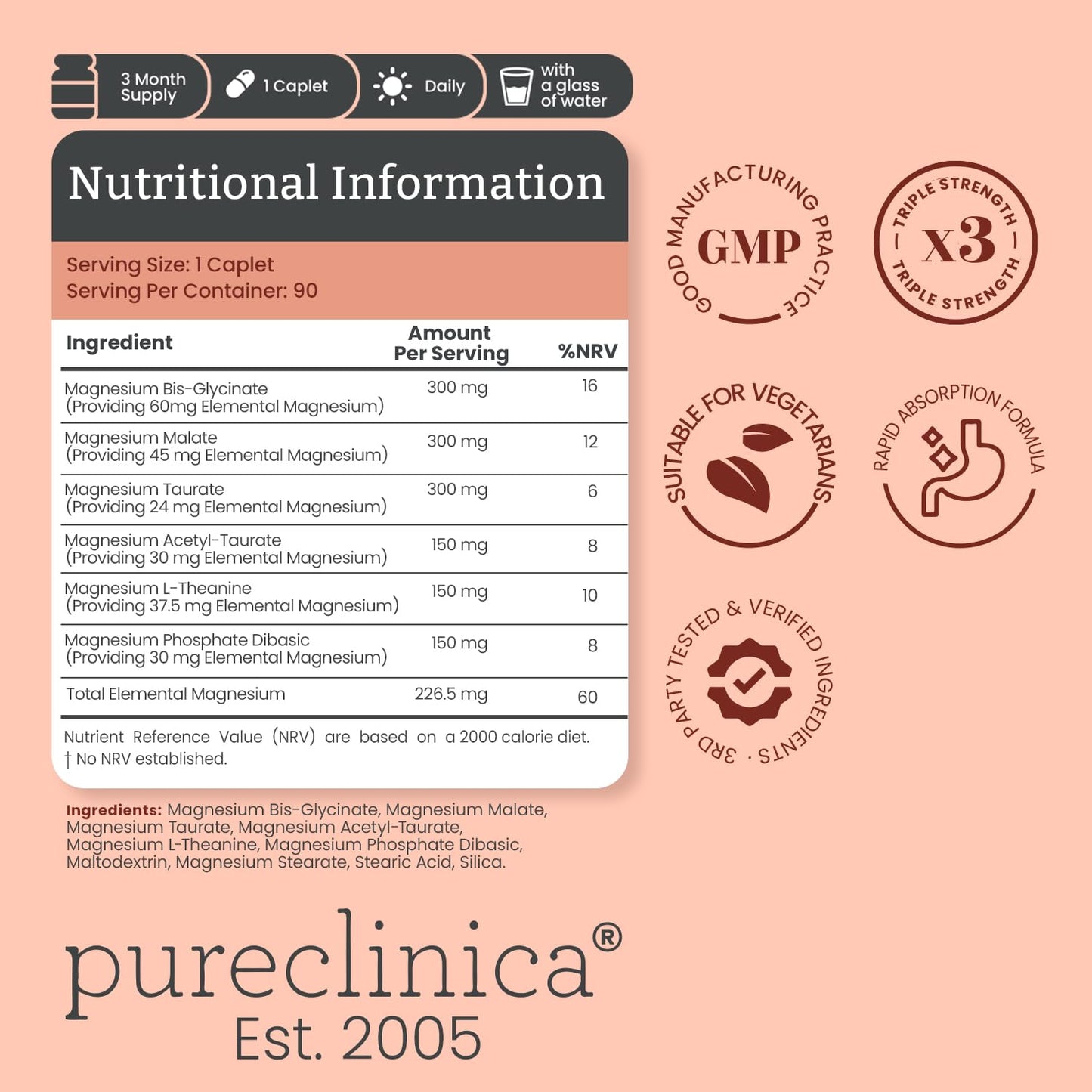 pureclinica Double Strength Magnesium Whole Body Complex Caplets 180
