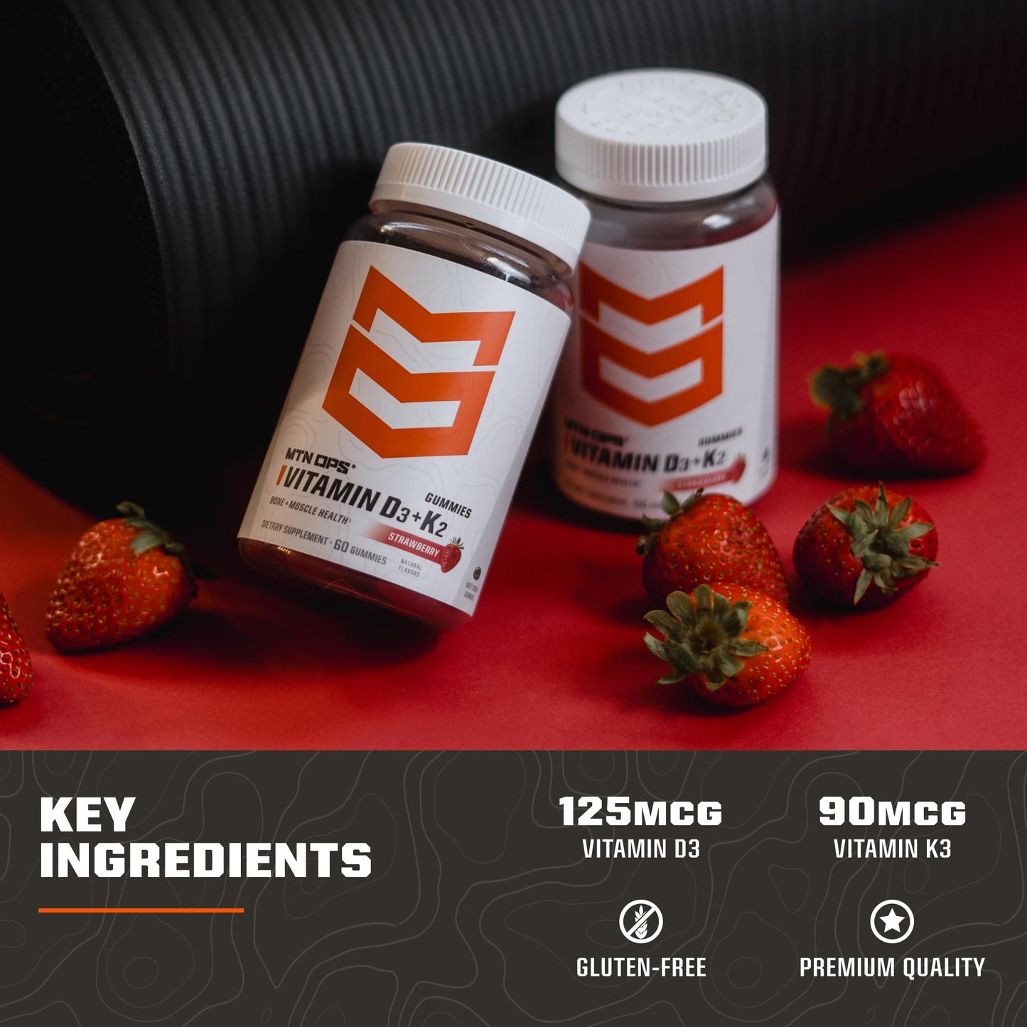 MTN OPS Vitamin D3 K2 Gummies, 5000 IU D3 & K2 MK7, 60 Gummies