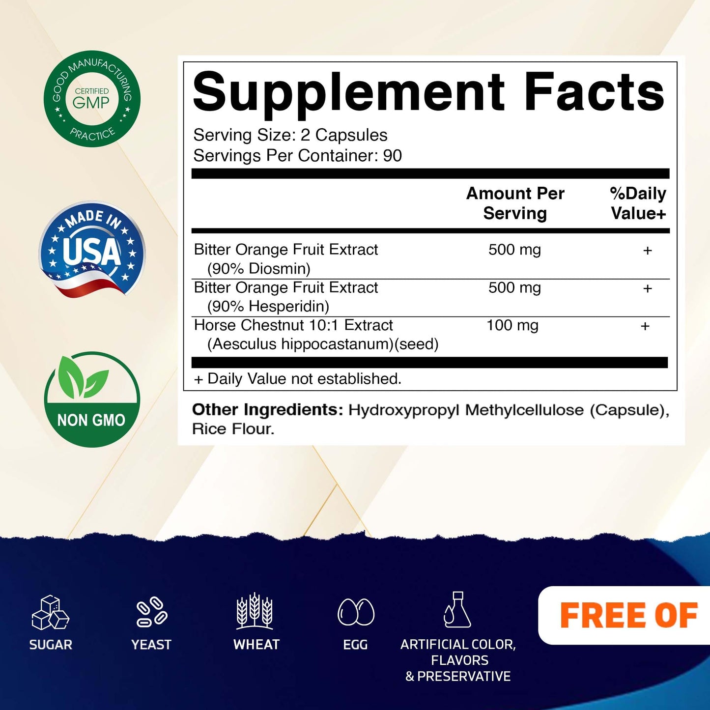 Vitamatic Diosmin Hesperidin 1000mg with Horse Chestnut Extract 100 mg – Citrus Bioflavonoids Complex – Non-GMO – Made in USA, 180 Capsules