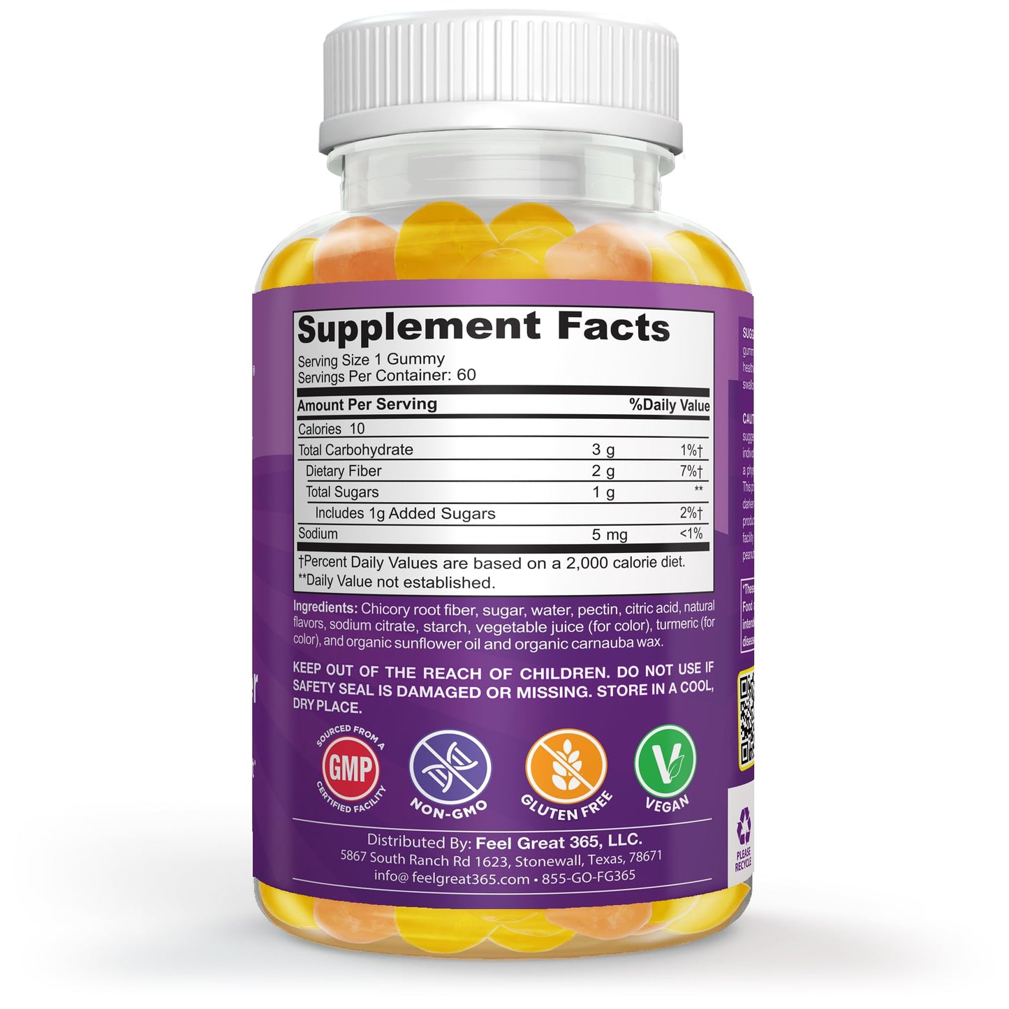 The Feel Great Vitamin Company Fiber Gummies for Kids Gummy, 60 Count