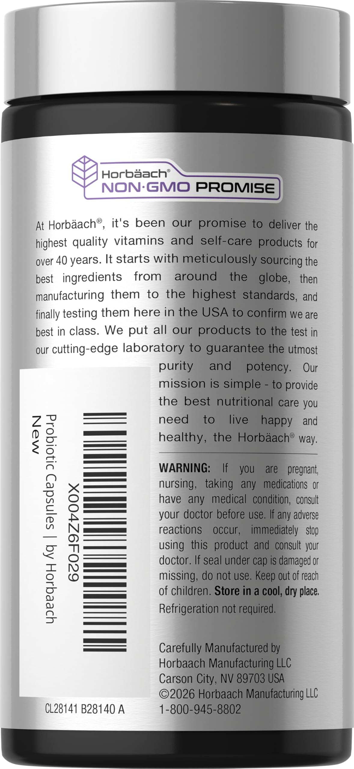 Horbäach Probiotic 100 Billion CFU, 31 Probiotic Strains Capsules, 60 Count