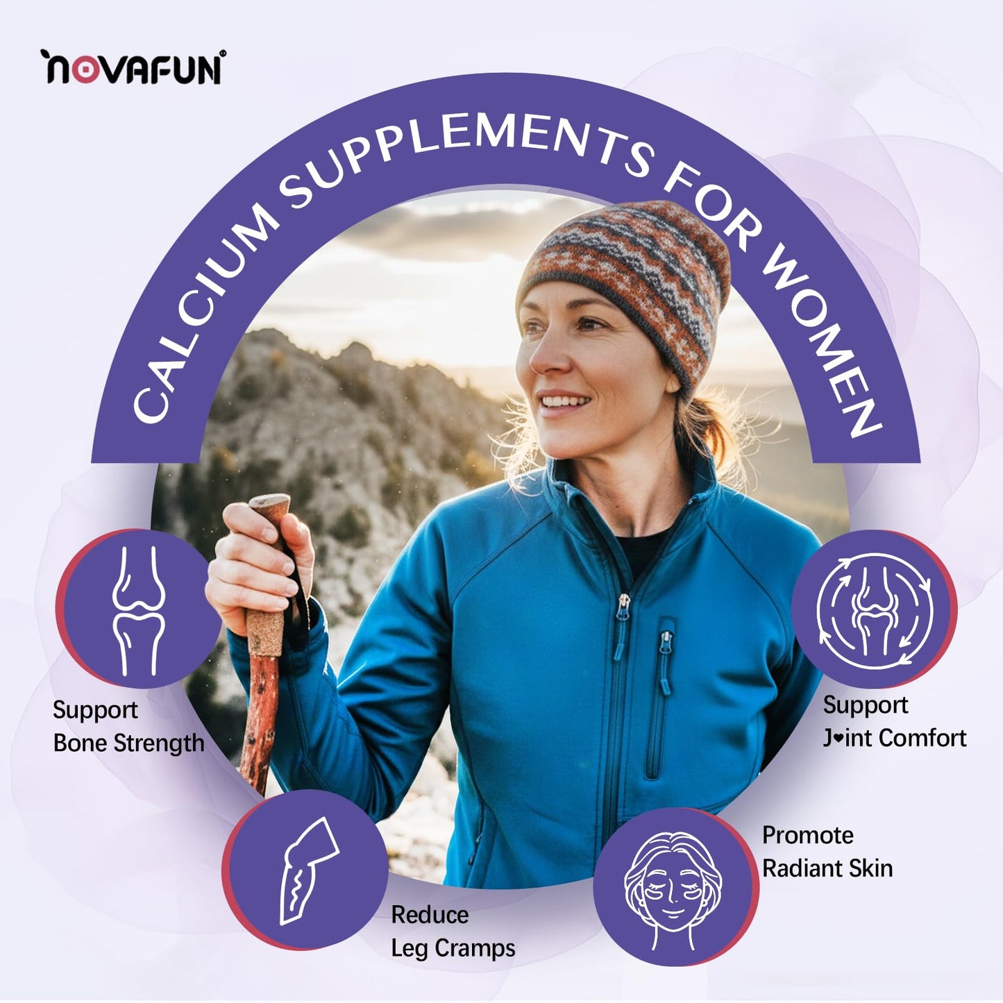 Novafun Calcium Supplements for Women 1000mg High Absorption Dicalcium Malate with Vitamin D3, K2, Magnesium, Collagen & Hyaluronic Acid - Bone & Skin Support Capsule, 90 Count