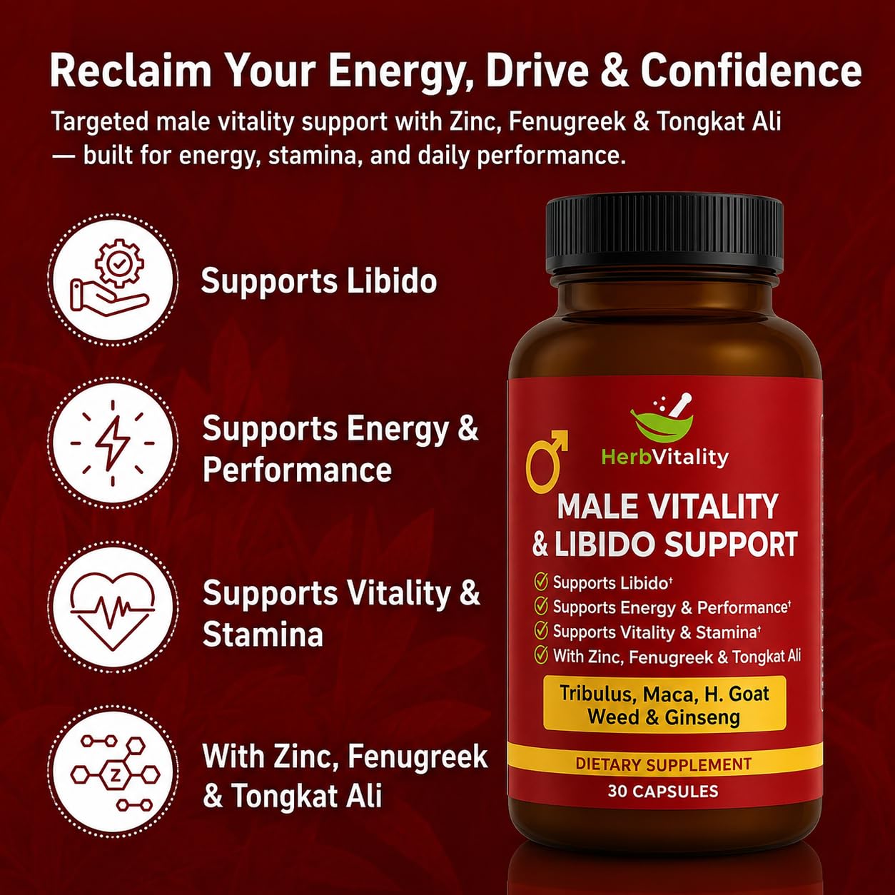 Herb Vitality Men’s Libido & Vitality Formula Capsule 30 Capsules