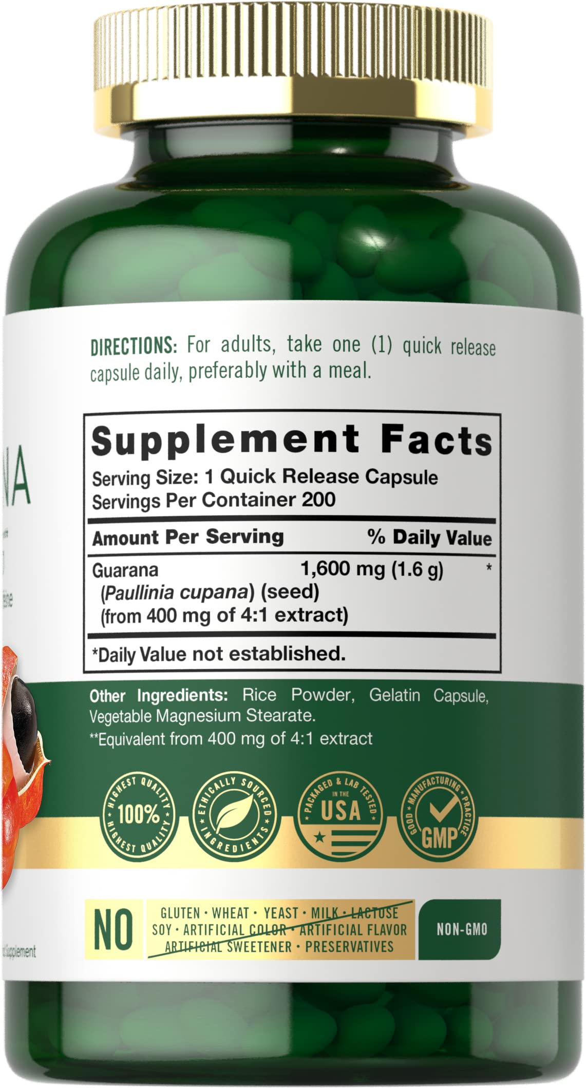 Carlyle Guarana Extract Capsules 200 Count