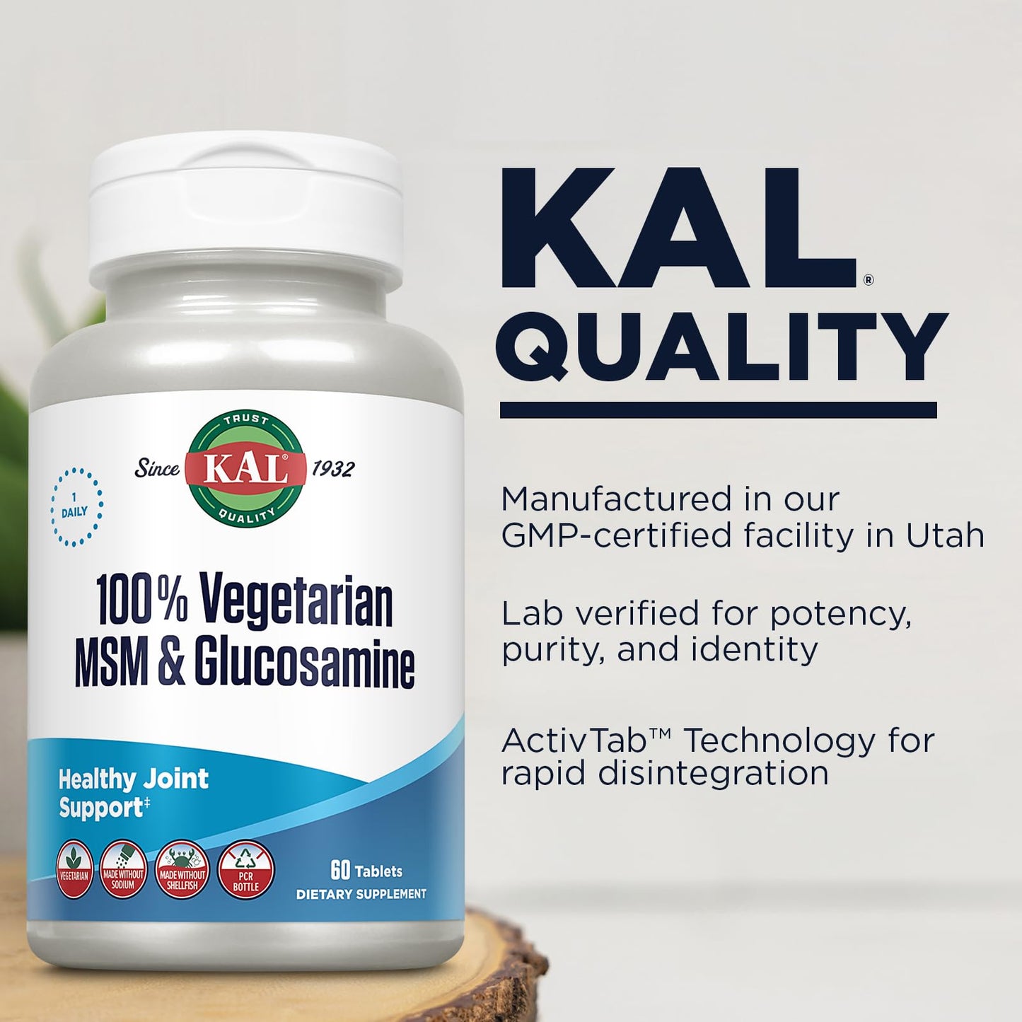 KAL 100% Vegetarian MSM and Glucosamine Supplement for Women, 60 Tablets