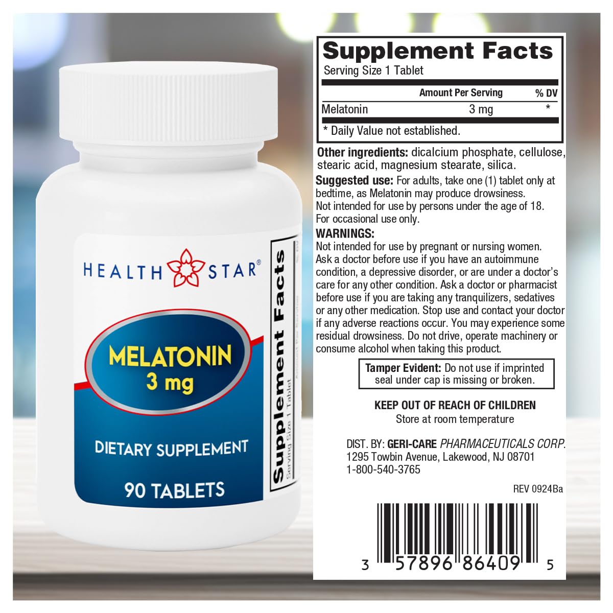 GeriCare Melatonin 3mg Tablets, 90 Count